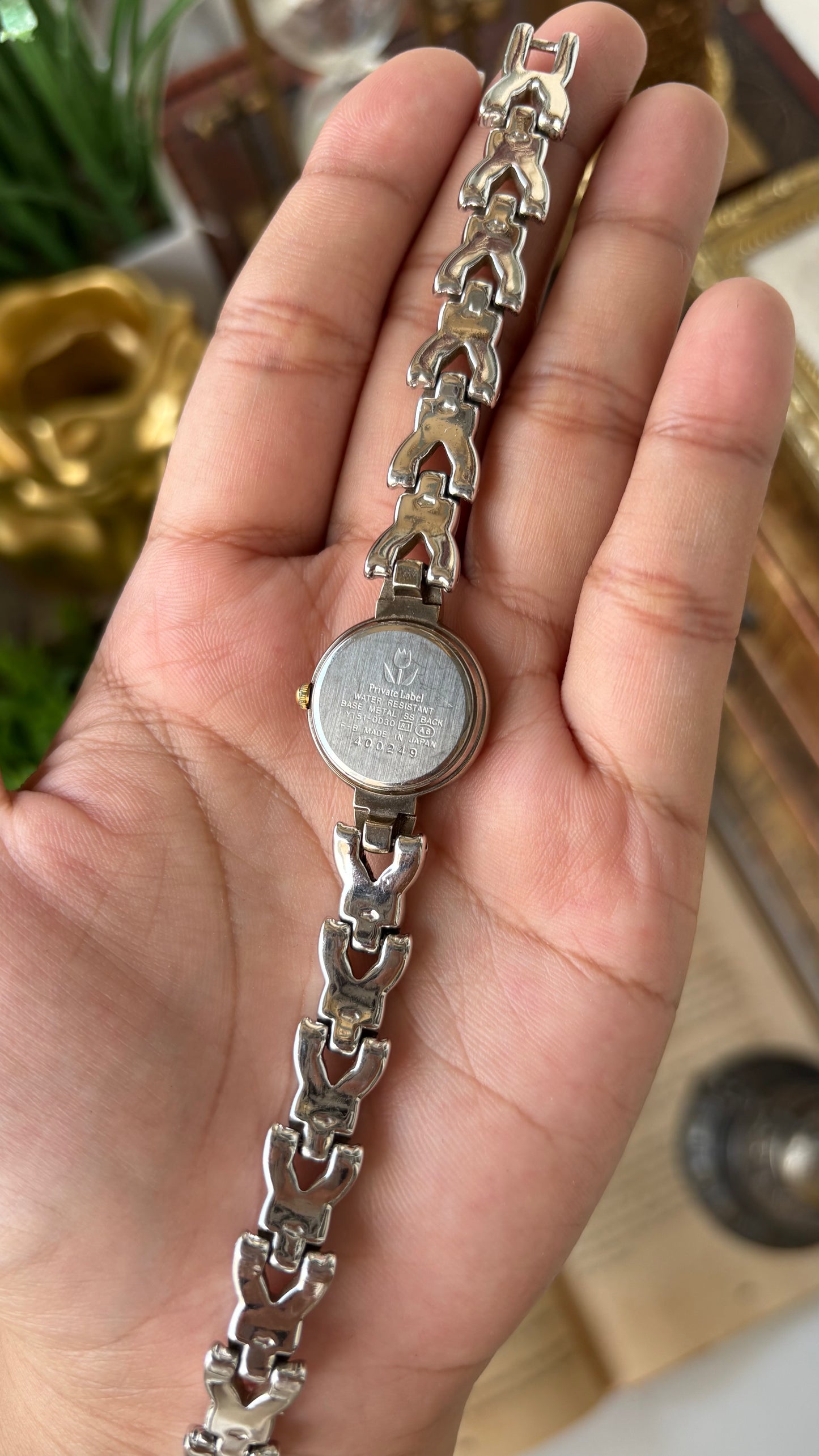 Rare Vintage Private Label Tulip Link Watch in Two-Tone Minimalist Dial Quartz