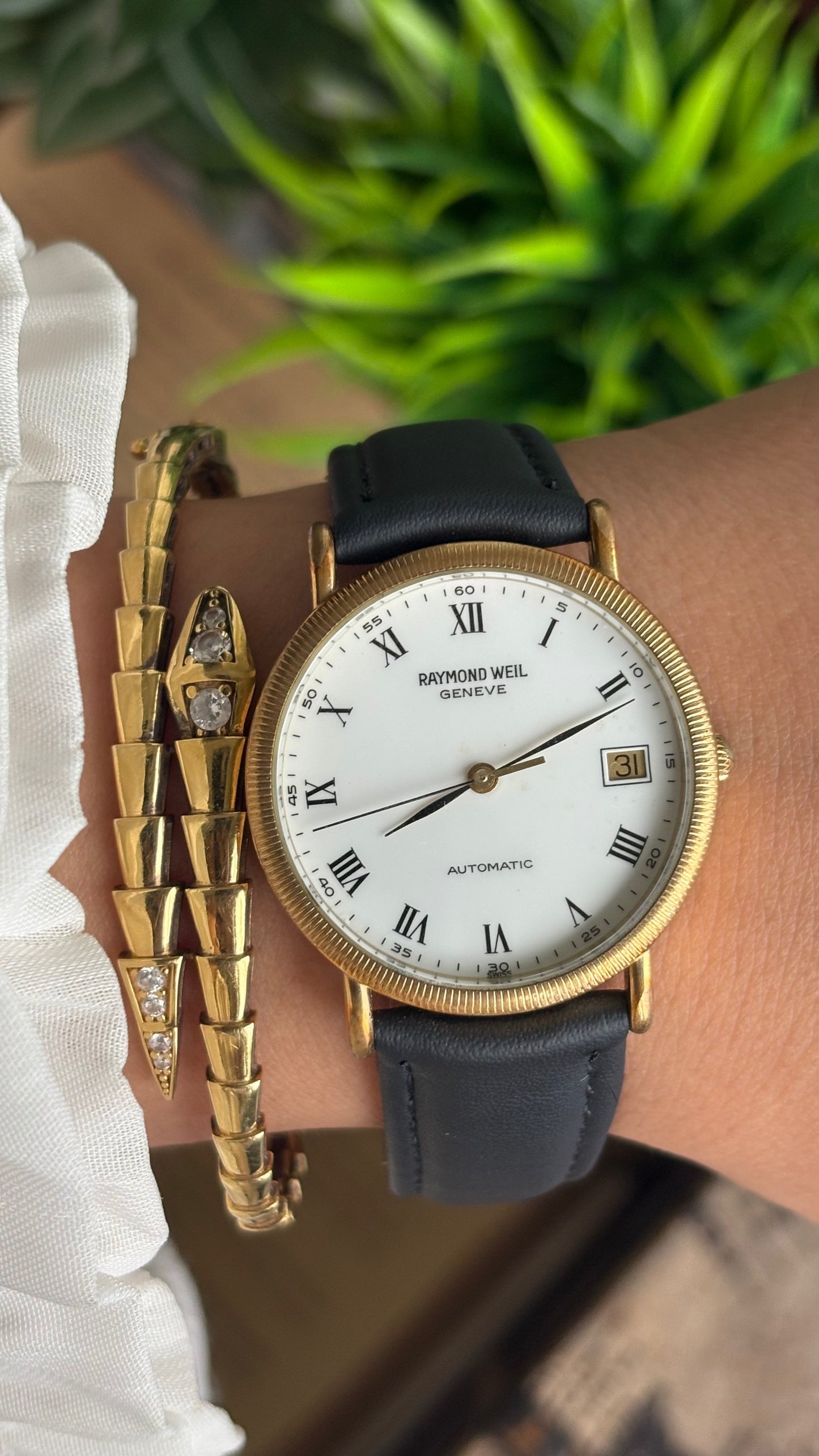 Vintage Raymond Weil Automatic Men’s Dress Watch in Leather Strap Roman Dial with Date Just