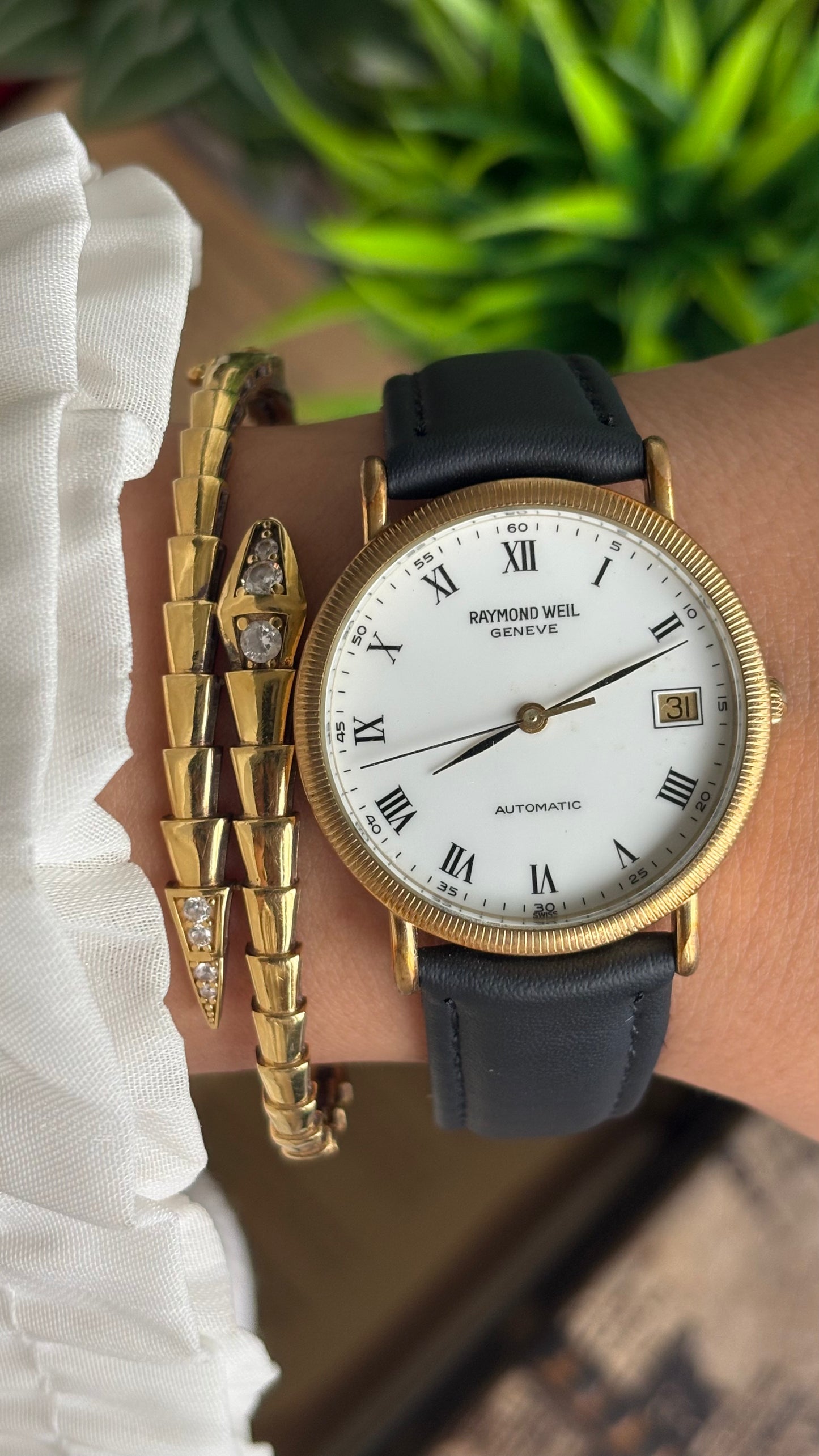 Vintage Raymond Weil Automatic Men’s Dress Watch in Leather Strap Roman Dial with Date Just