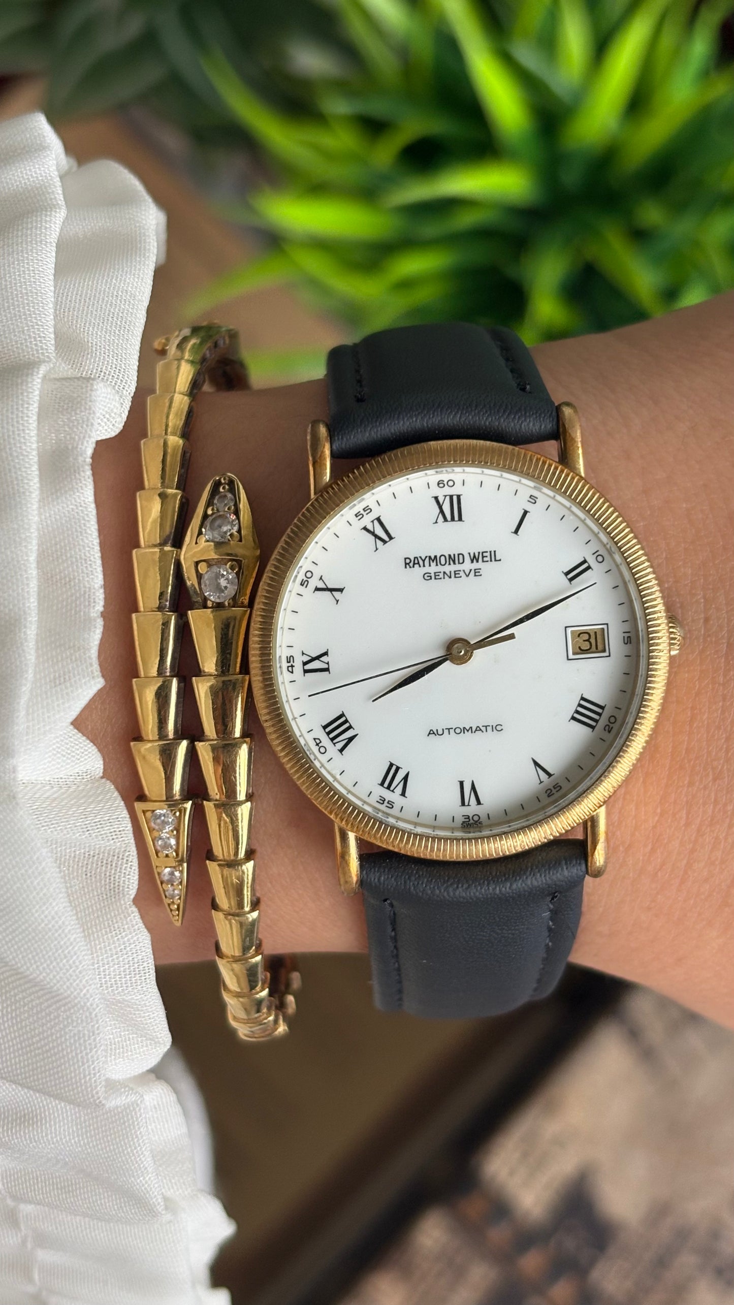 Vintage Raymond Weil Automatic Men’s Dress Watch in Leather Strap Roman Dial with Date Just