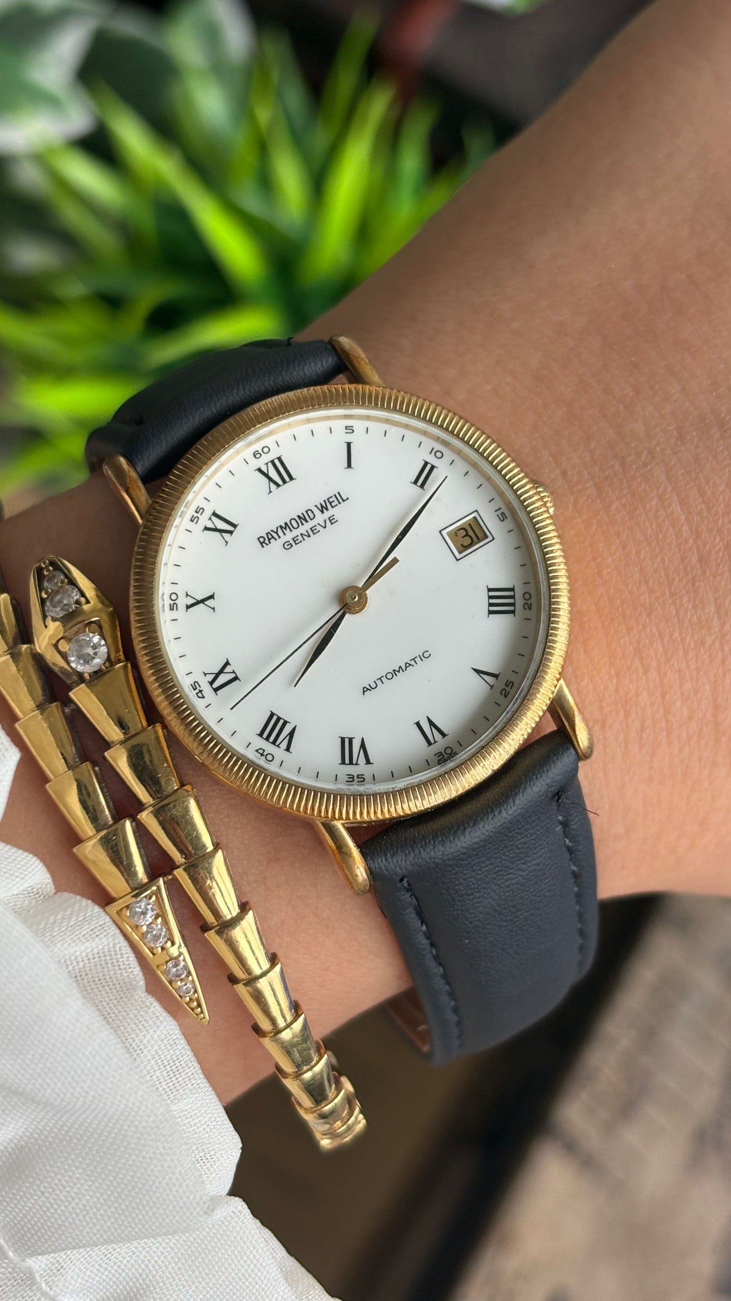 Vintage Raymond Weil Automatic Men’s Dress Watch in Leather Strap Roman Dial with Date Just