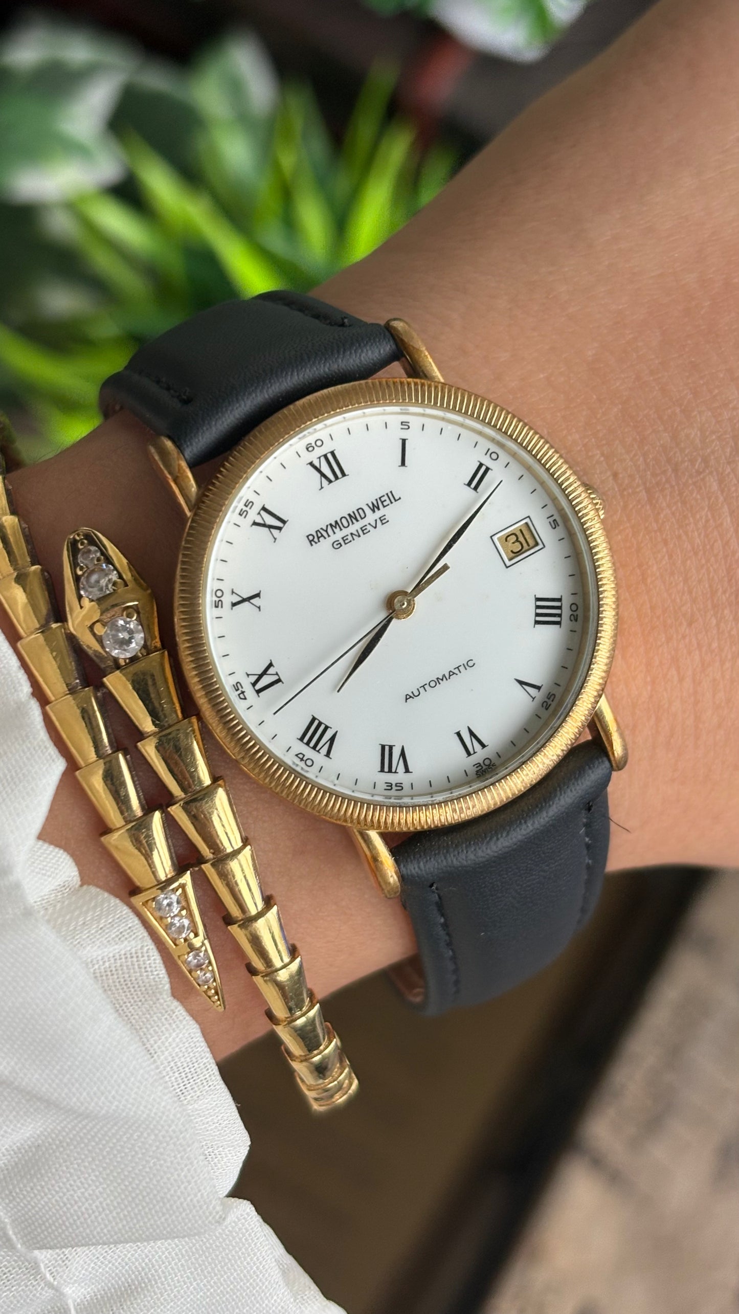 Vintage Raymond Weil Automatic Men’s Dress Watch in Leather Strap Roman Dial with Date Just