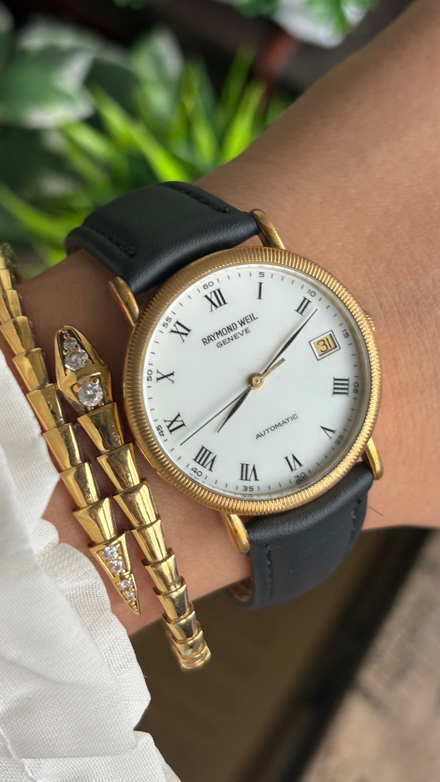 Vintage Raymond Weil Automatic Men’s Dress Watch in Leather Strap Roman Dial with Date Just