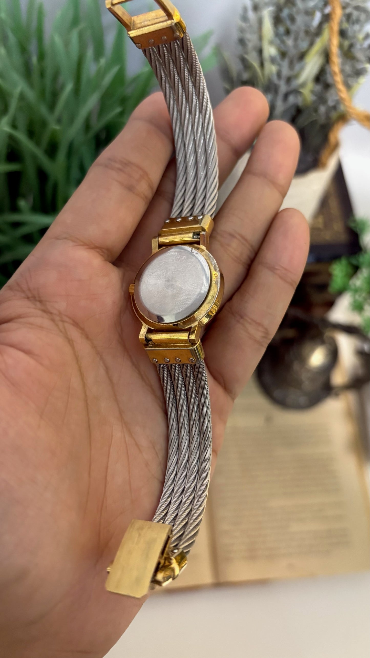 Vintage Moderno Roman Numeral Bezel Watch with Twisted Cable Strap in Two-Tone Quartz