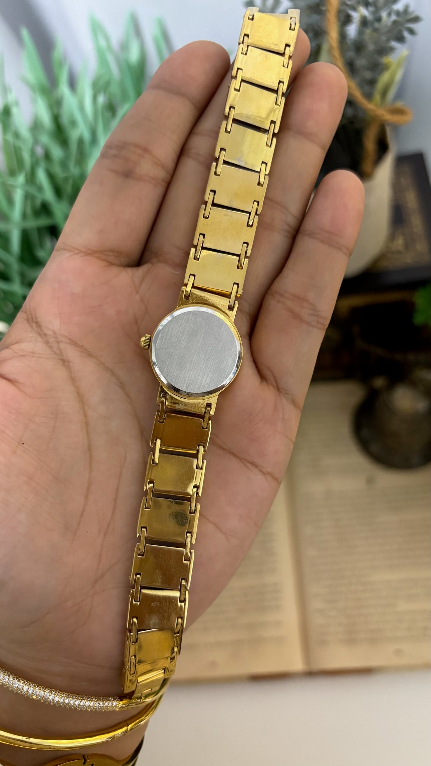 Vintage Lapis Lazuli Dial Watch with Blue Panel Link Bracelet in Gold Tone Quartz