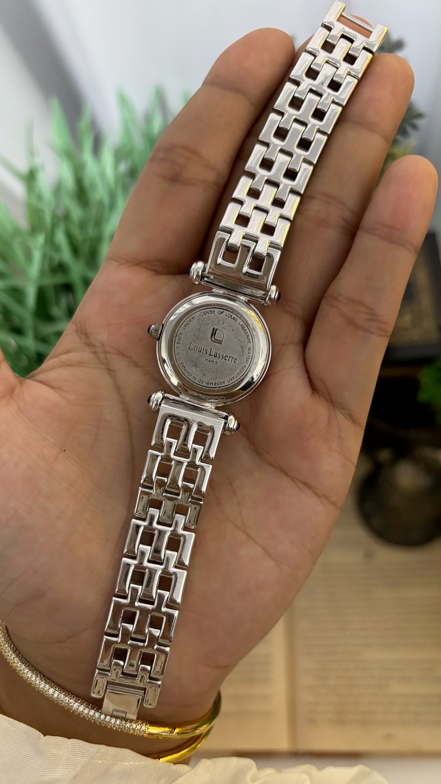 Vintage Louis Lasserre Full Crystal Pavé Watch with Blue Accents in Silver Tone Quartz