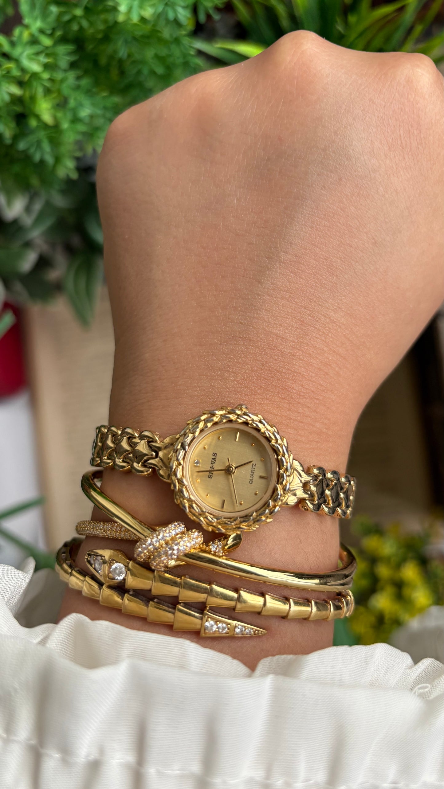 Vintage SHI-VAS Greek Goddess Crown Watch in Gold Tone