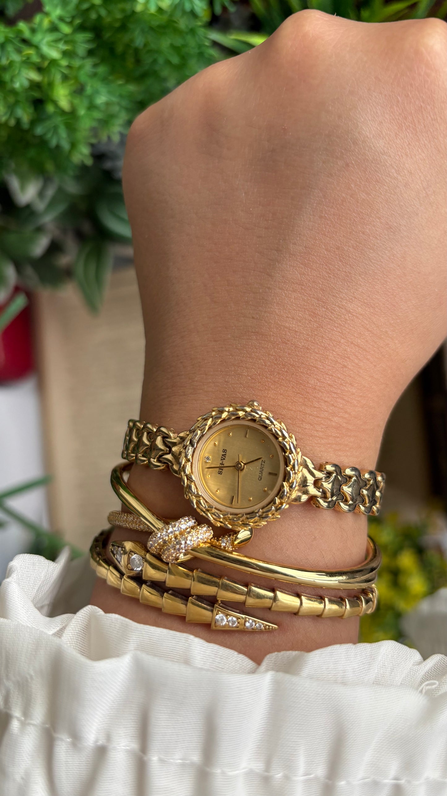 Vintage SHI-VAS Greek Goddess Crown Watch in Gold Tone
