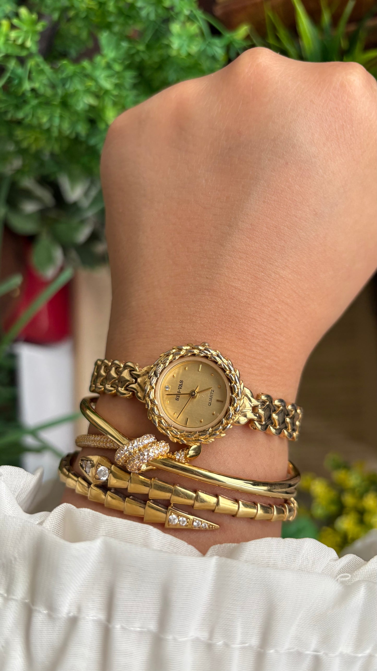 Vintage SHI-VAS Greek Goddess Crown Watch in Gold Tone
