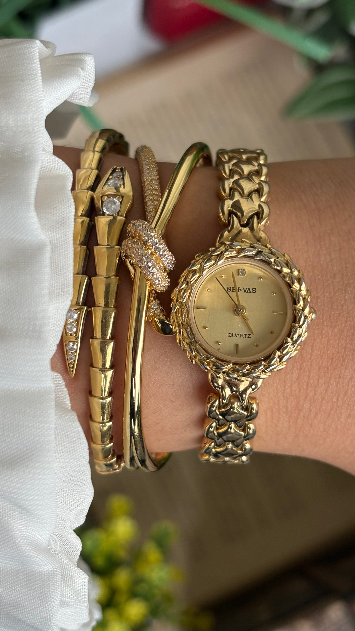 Vintage SHI-VAS Greek Goddess Crown Watch in Gold Tone