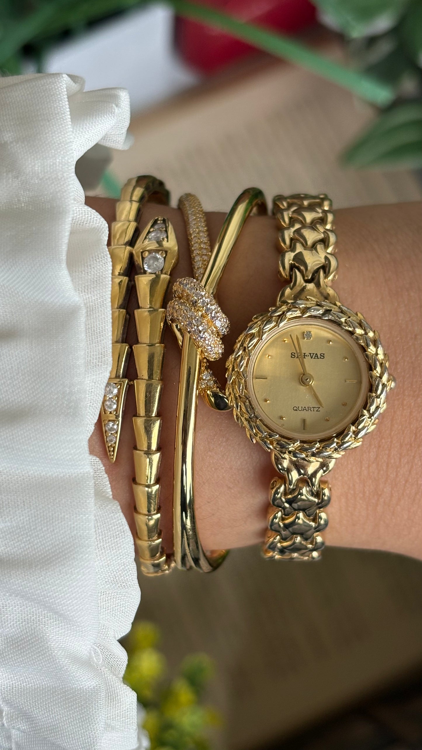 Vintage SHI-VAS Greek Goddess Crown Watch in Gold Tone