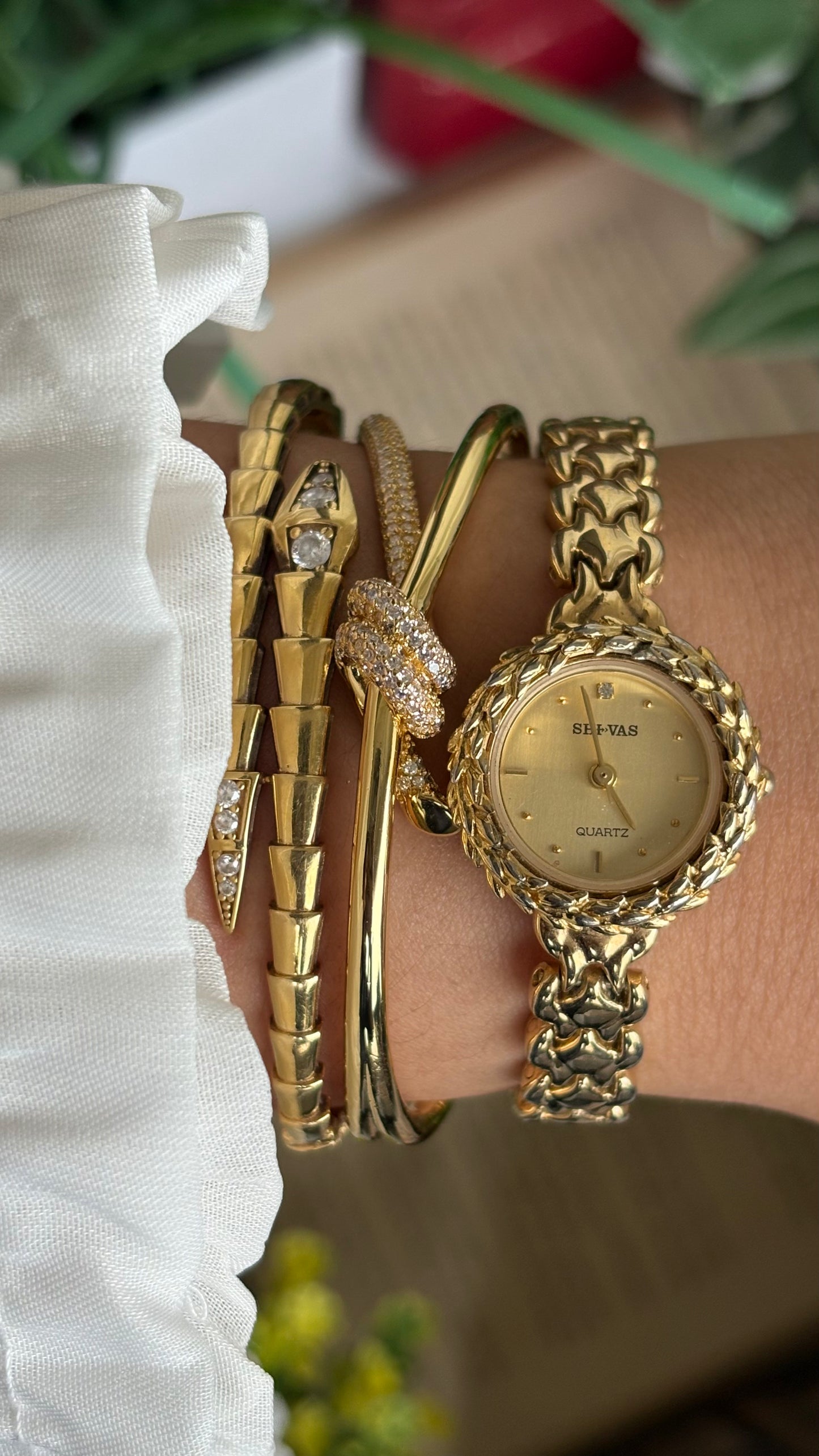 Vintage SHI-VAS Greek Goddess Crown Watch in Gold Tone