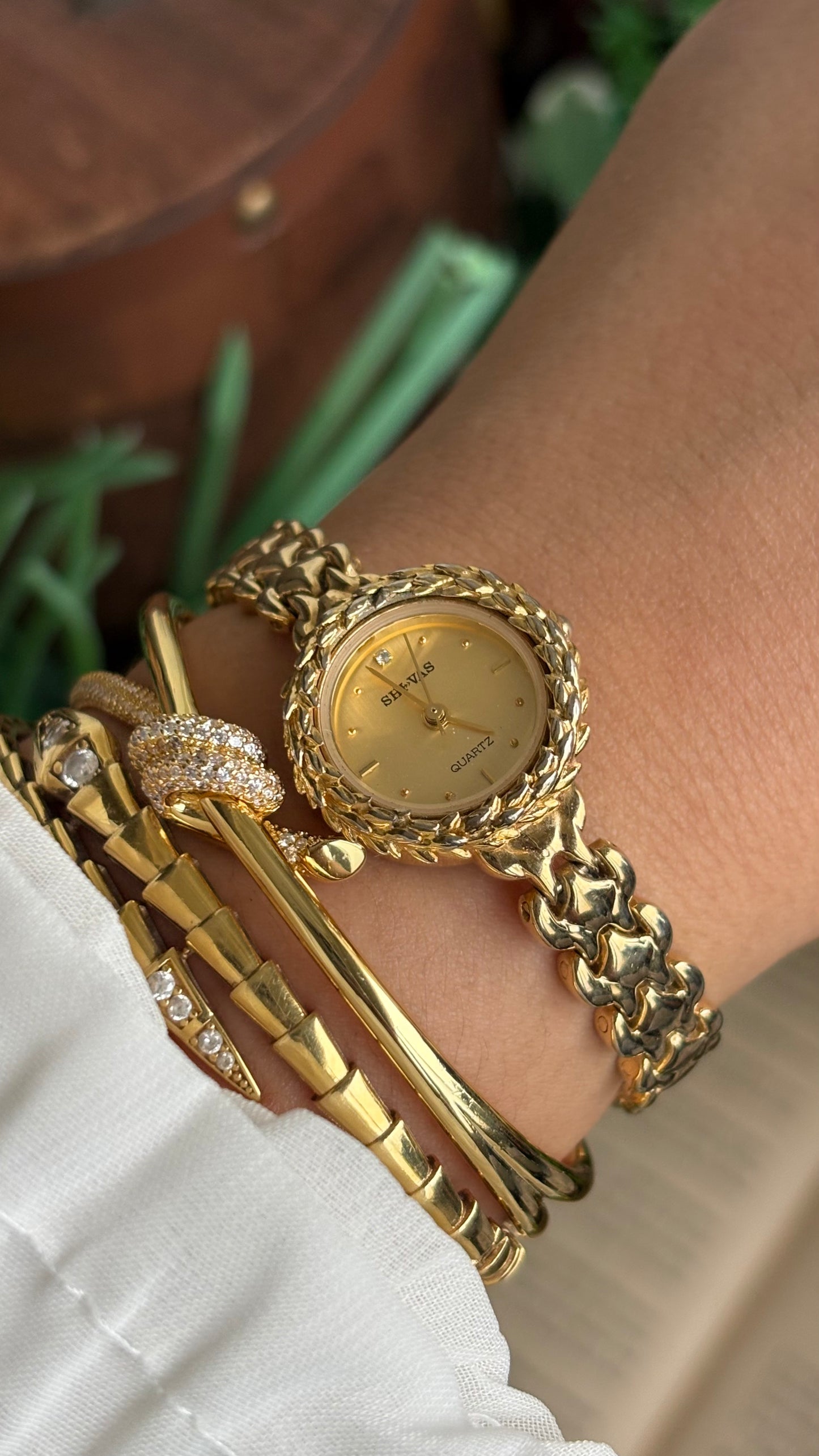 Vintage SHI-VAS Greek Goddess Crown Watch in Gold Tone