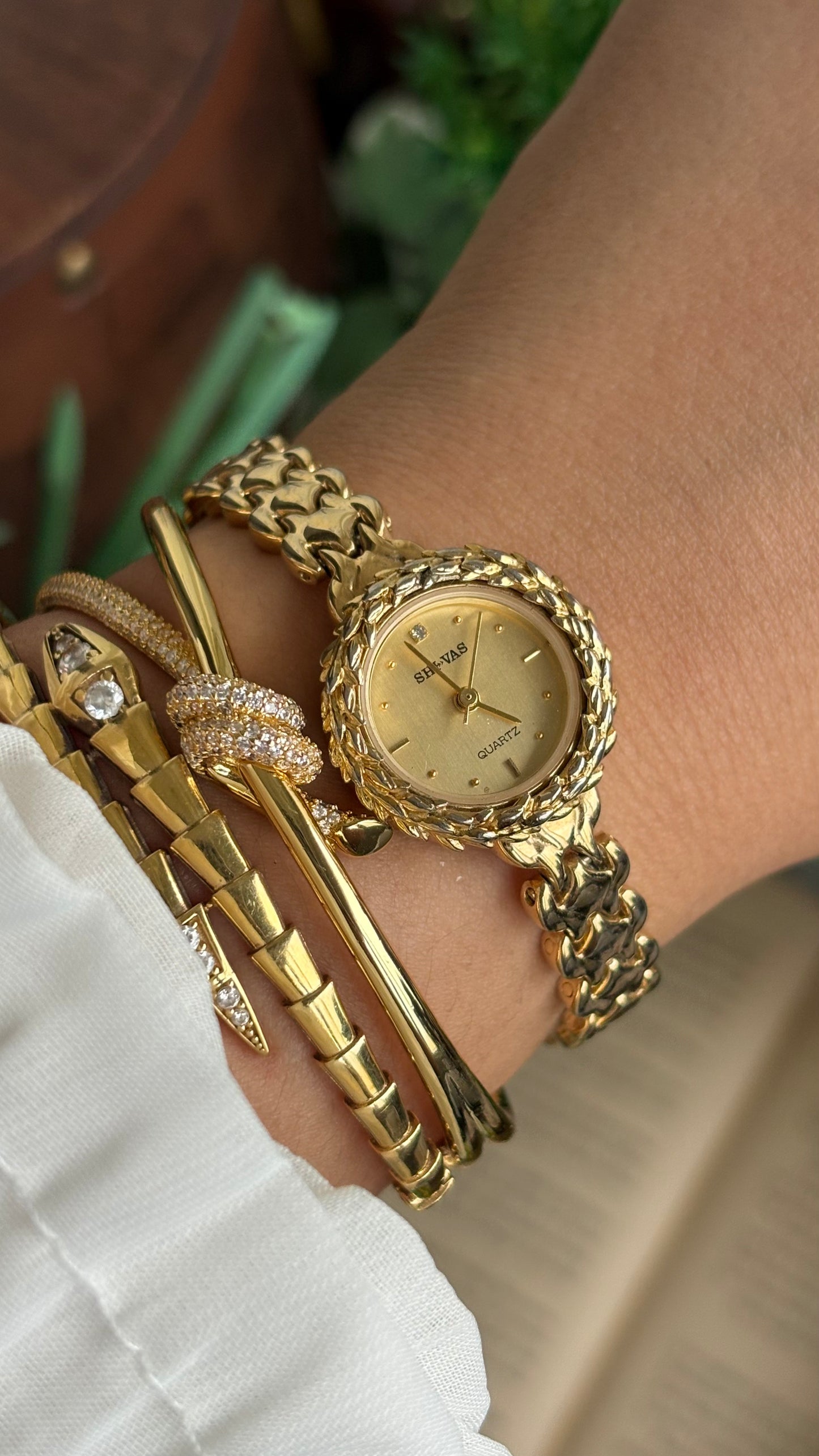 Vintage SHI-VAS Greek Goddess Crown Watch in Gold Tone