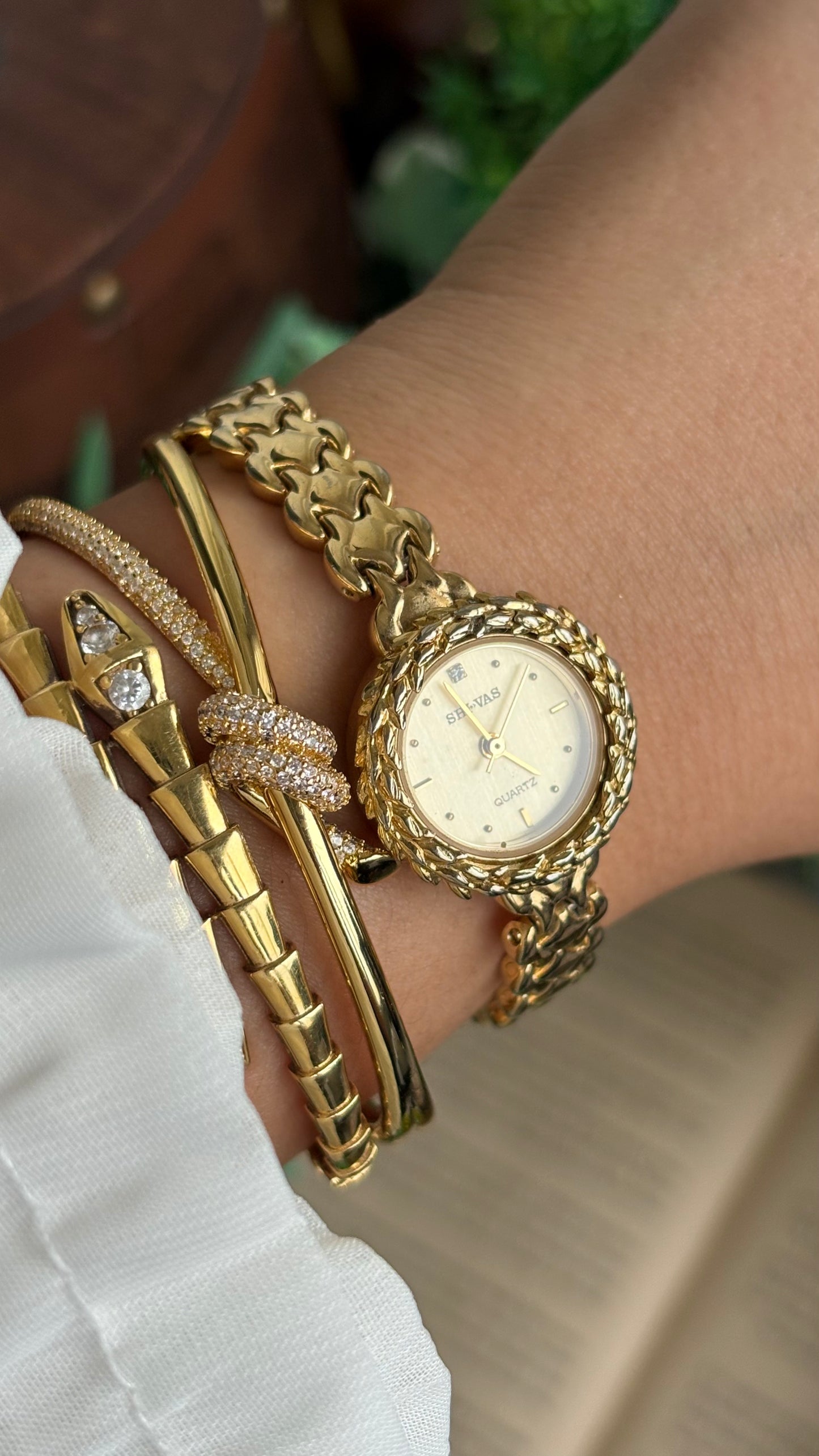 Vintage SHI-VAS Greek Goddess Crown Watch in Gold Tone