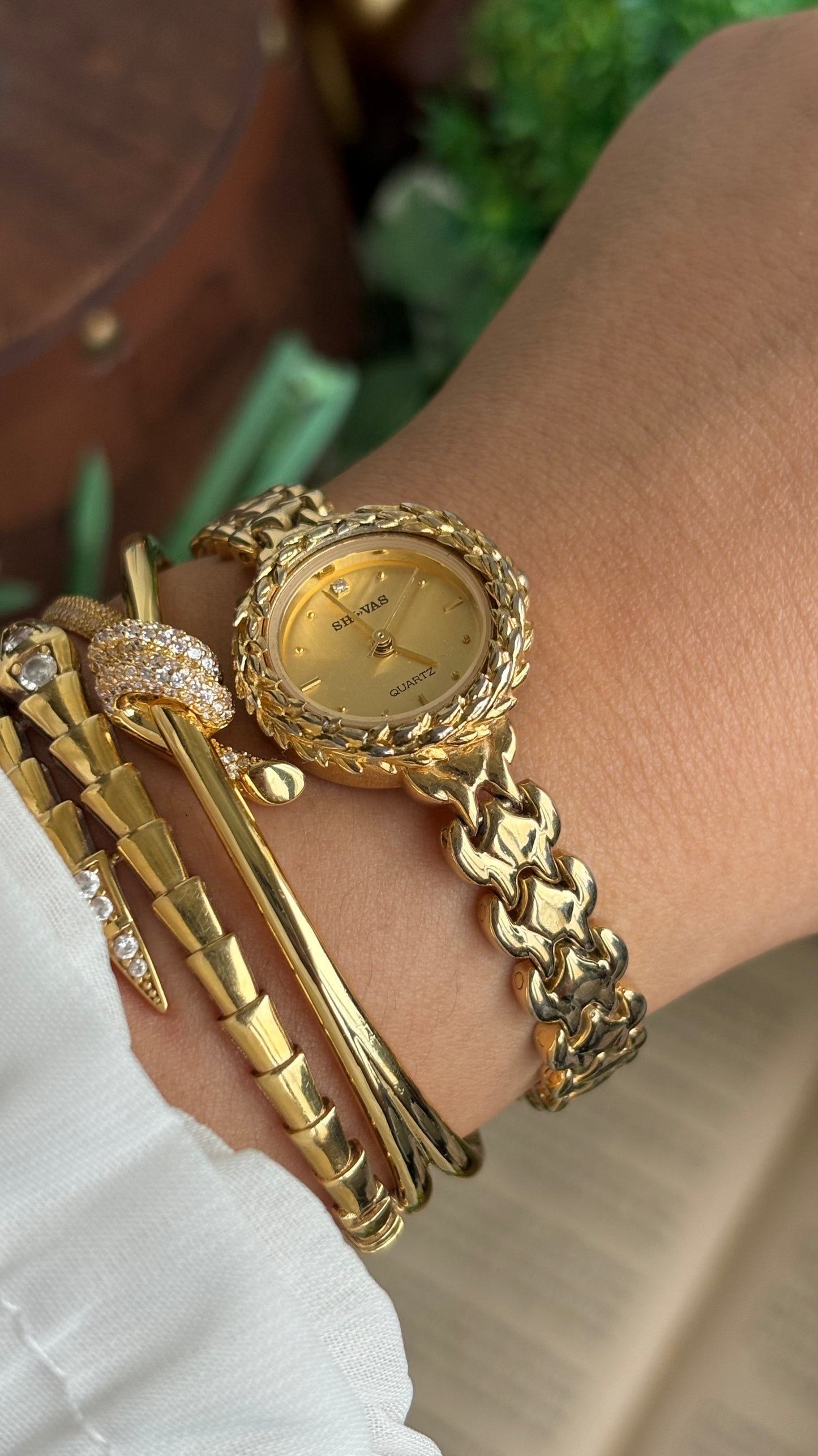 Vintage SHI-VAS Greek Goddess Crown Watch in Gold Tone