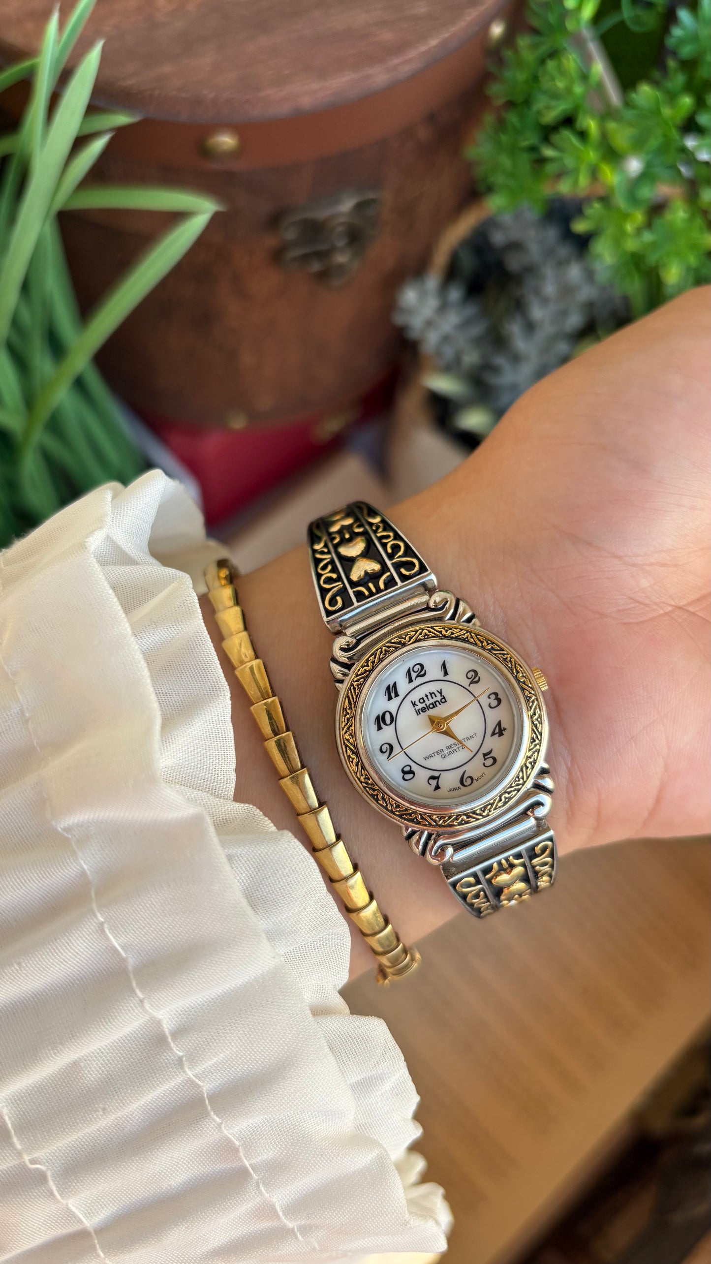 Coquette Vintage Kathy Ireland Watch in Two-Tone Pearl Dial Heart Straps