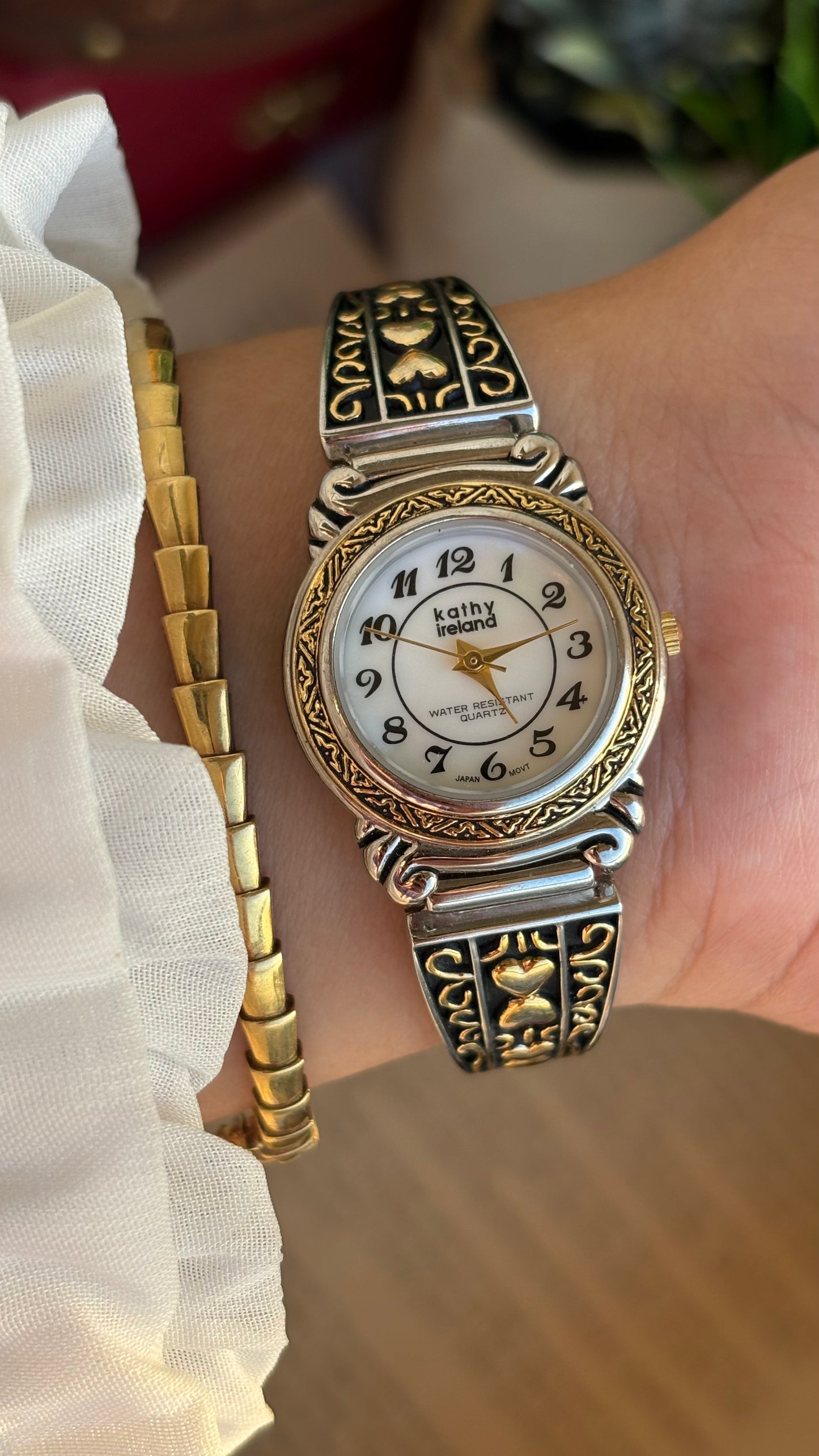 Coquette Vintage Kathy Ireland Watch in Two-Tone Pearl Dial Heart Straps