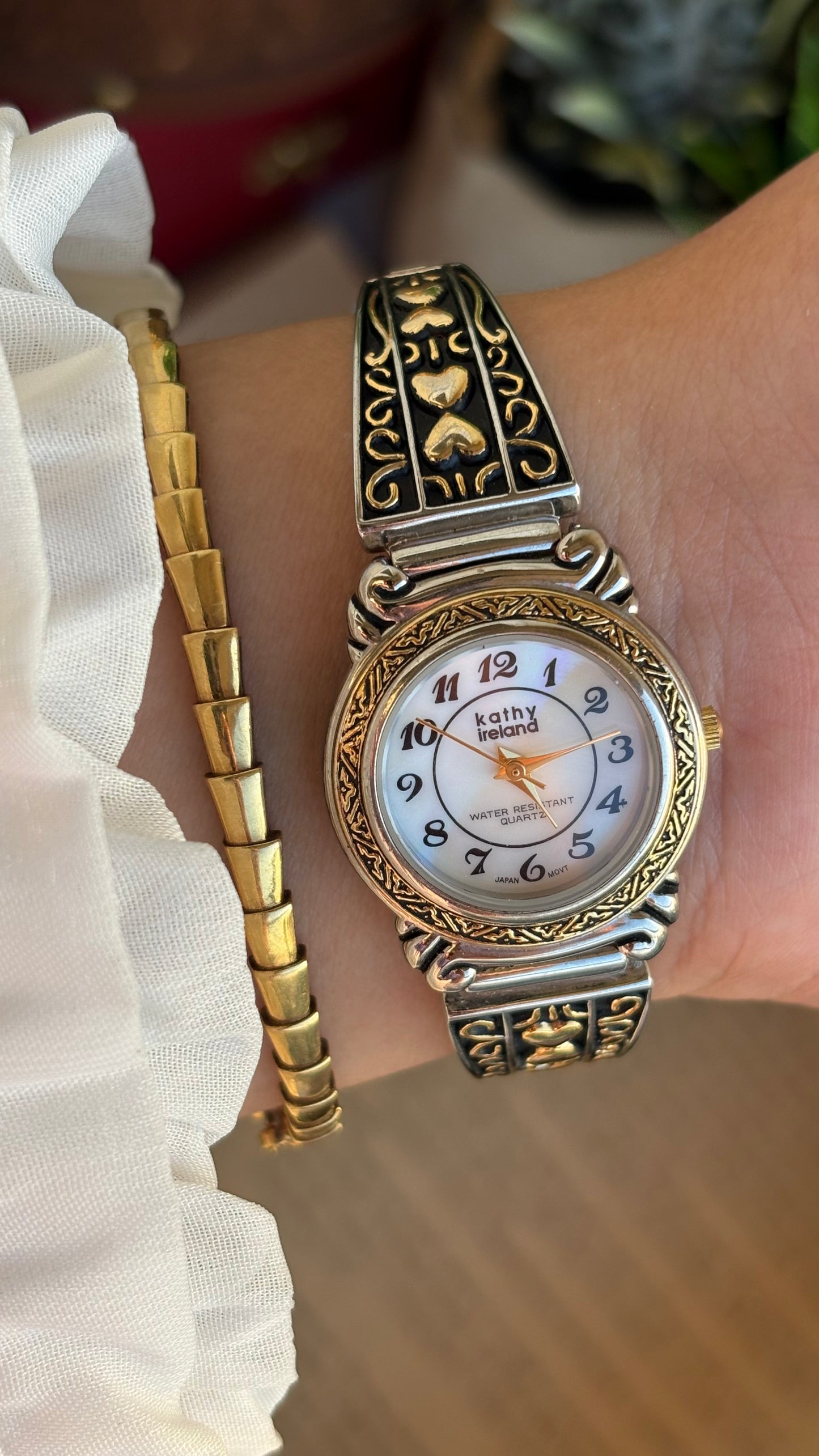 Coquette Vintage Kathy Ireland Watch in Two-Tone Pearl Dial Heart Straps