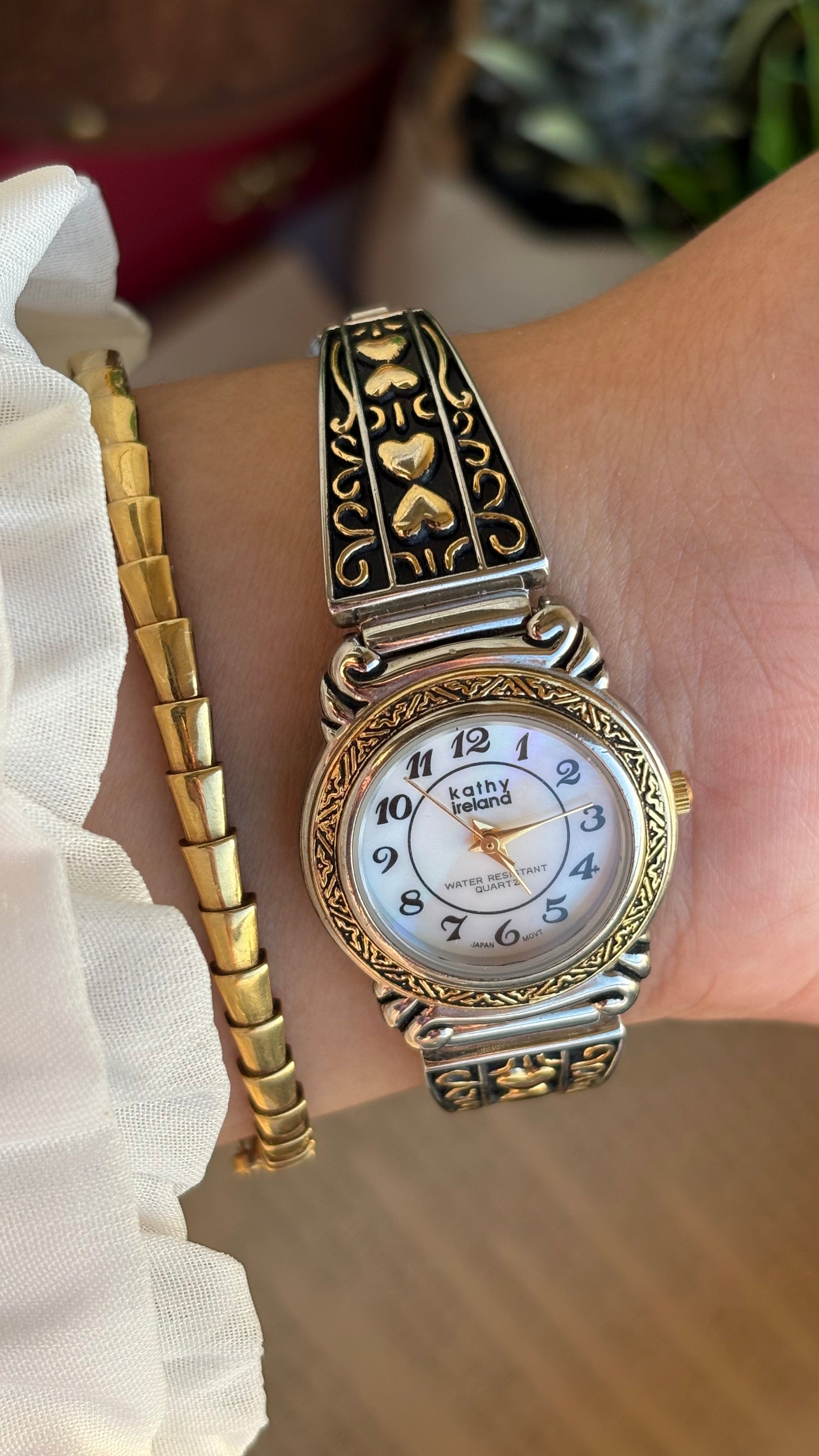 Coquette Vintage Kathy Ireland Watch in Two-Tone Pearl Dial Heart Straps
