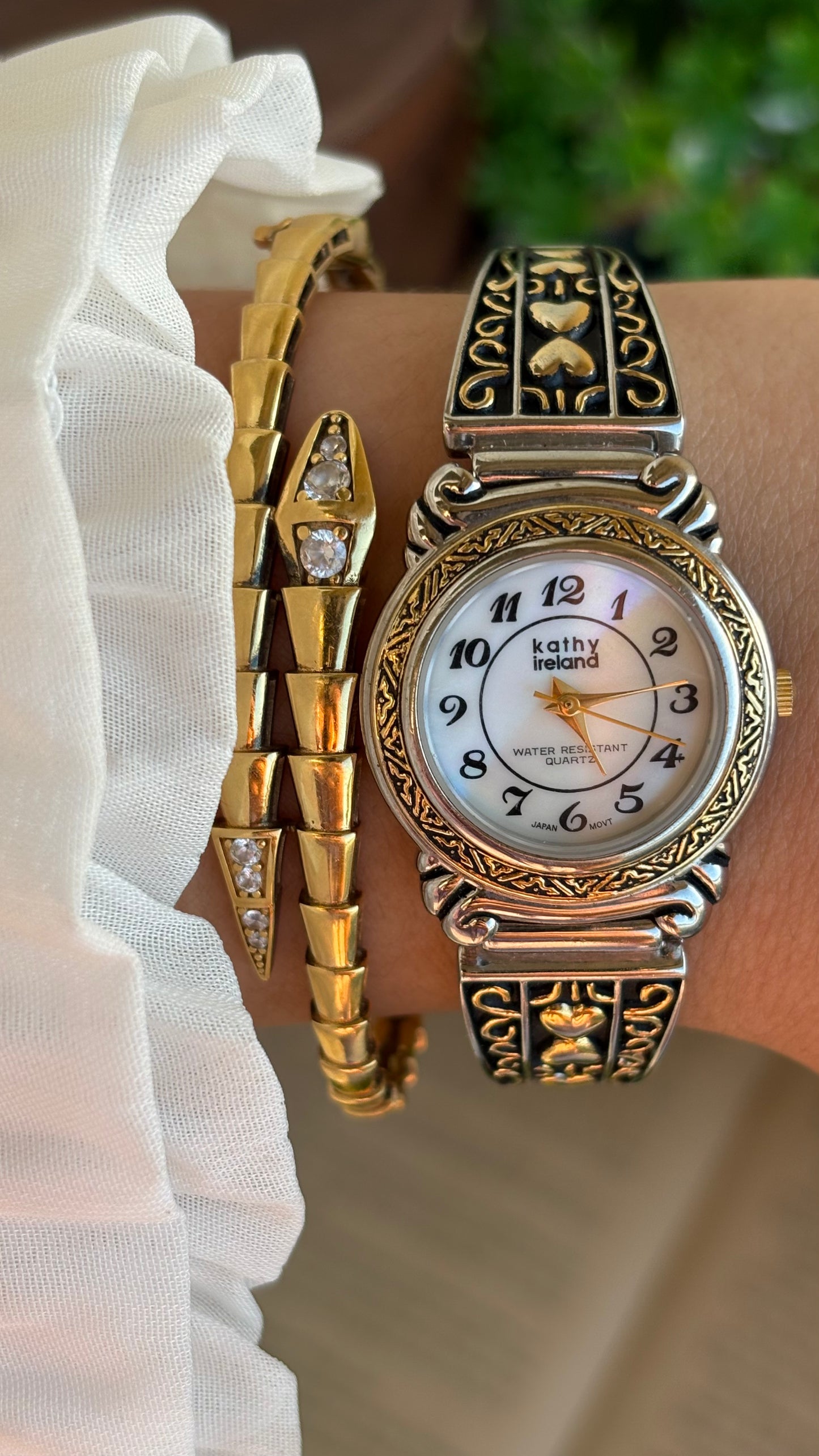 Coquette Vintage Kathy Ireland Watch in Two-Tone Pearl Dial Heart Straps