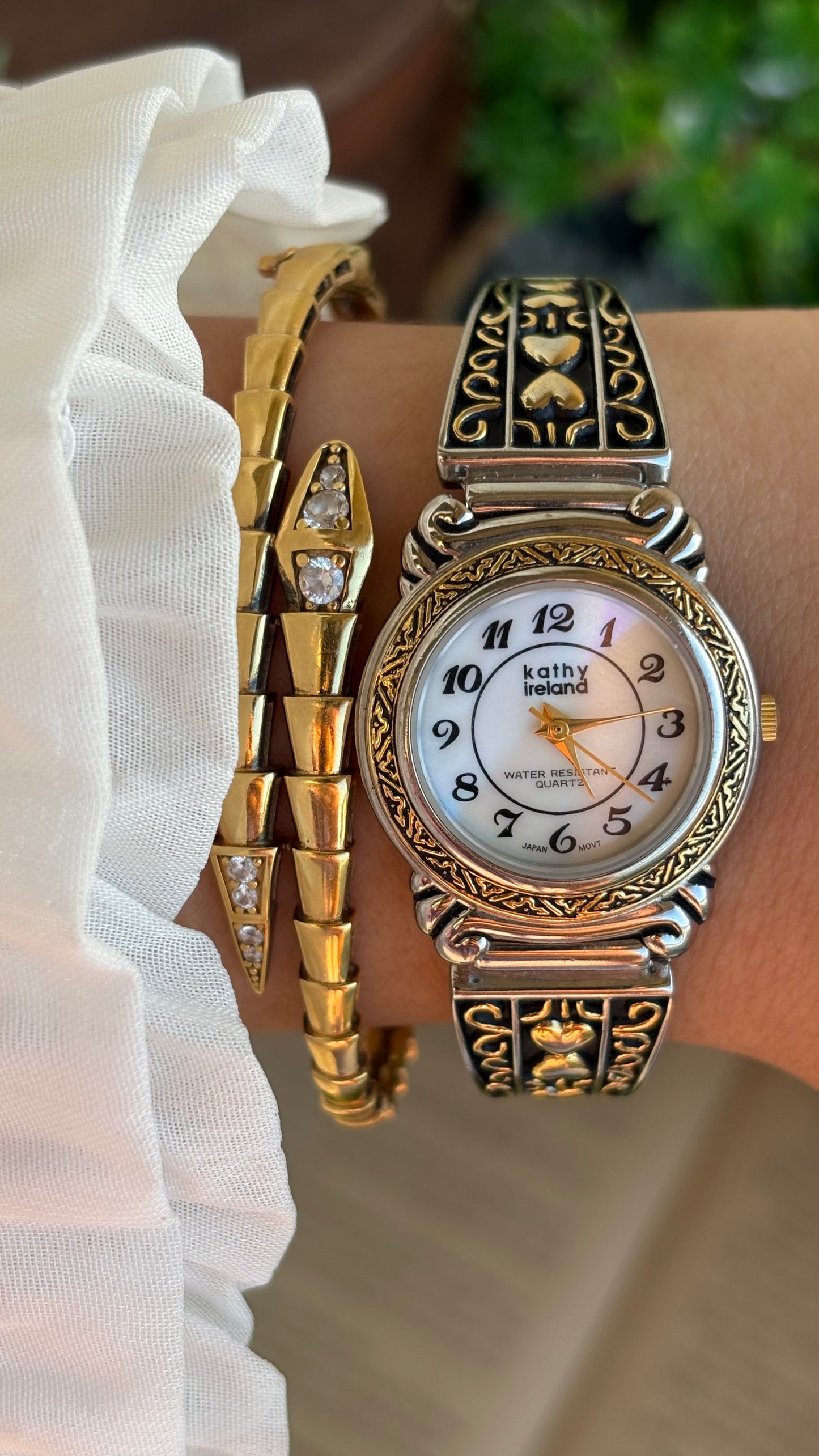 Coquette Vintage Kathy Ireland Watch in Two-Tone Pearl Dial Heart Straps