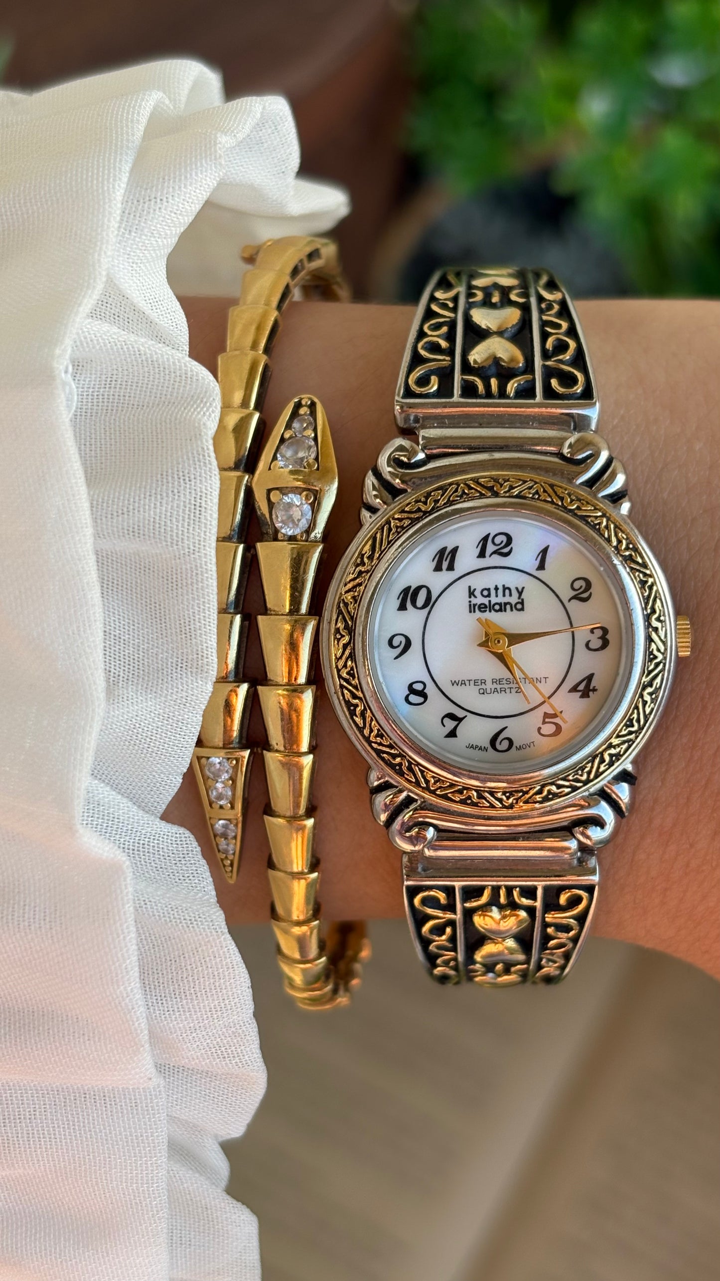 Coquette Vintage Kathy Ireland Watch in Two-Tone Pearl Dial Heart Straps