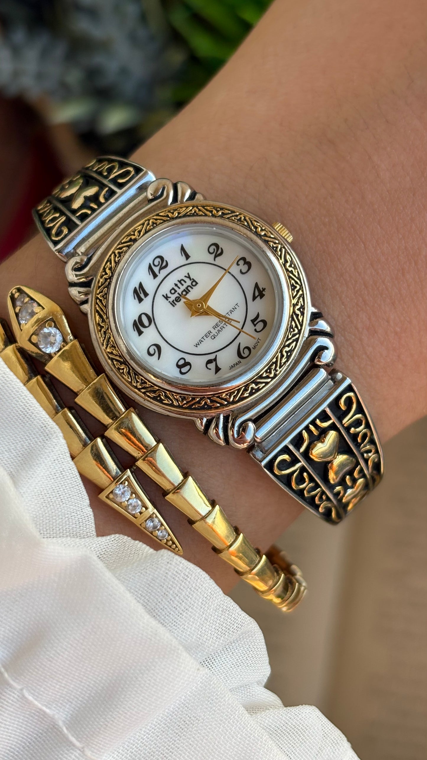 Coquette Vintage Kathy Ireland Watch in Two-Tone Pearl Dial Heart Straps