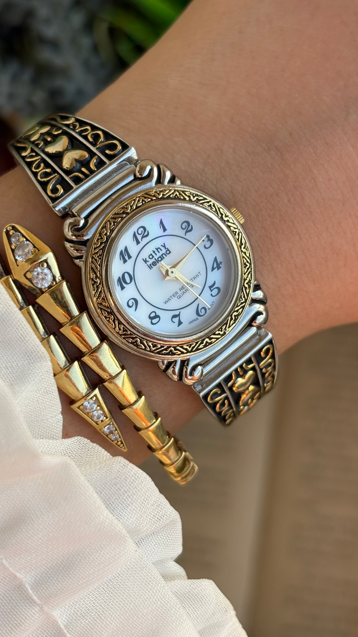 Coquette Vintage Kathy Ireland Watch in Two-Tone Pearl Dial Heart Straps