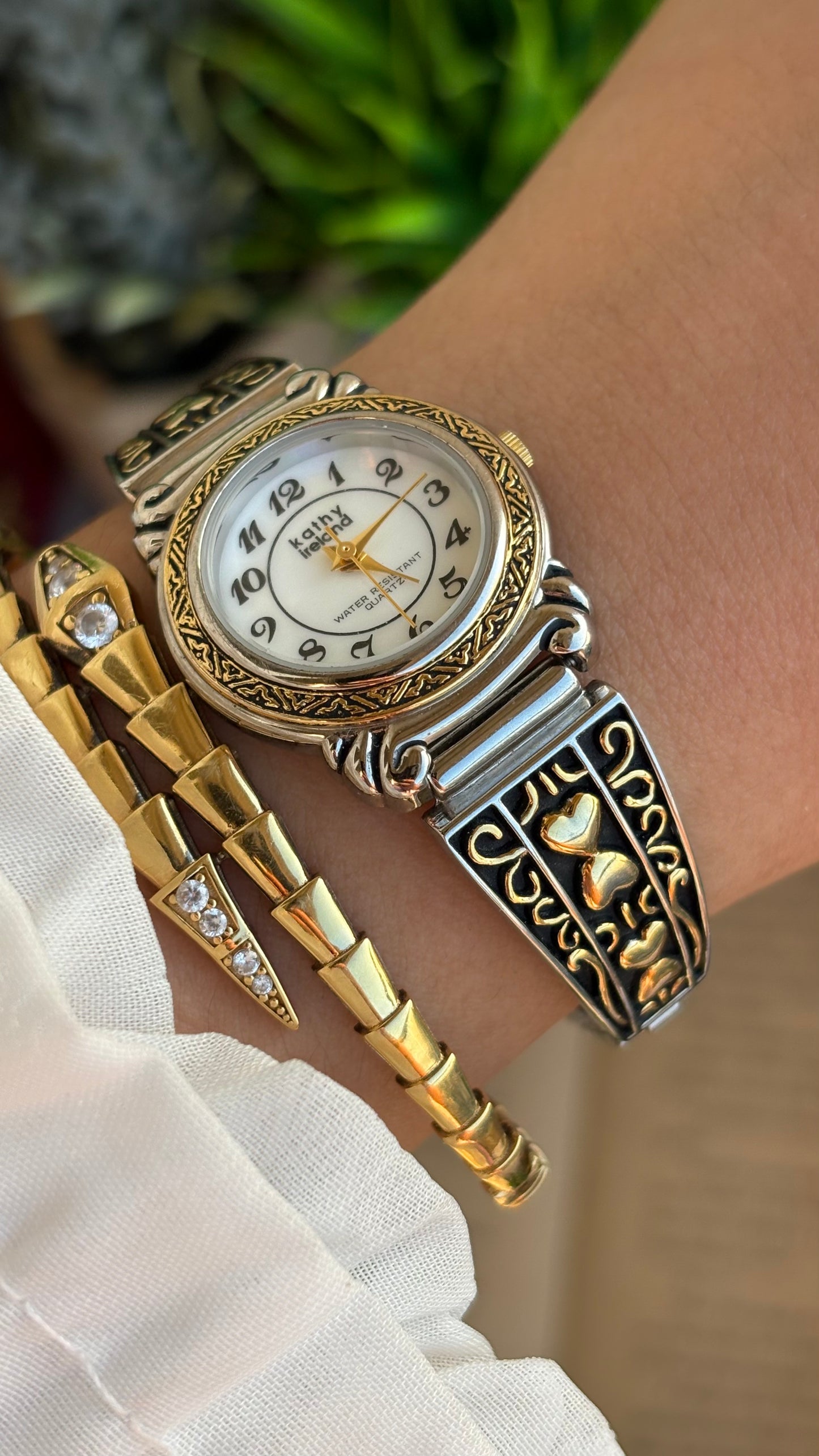 Coquette Vintage Kathy Ireland Watch in Two-Tone Pearl Dial Heart Straps