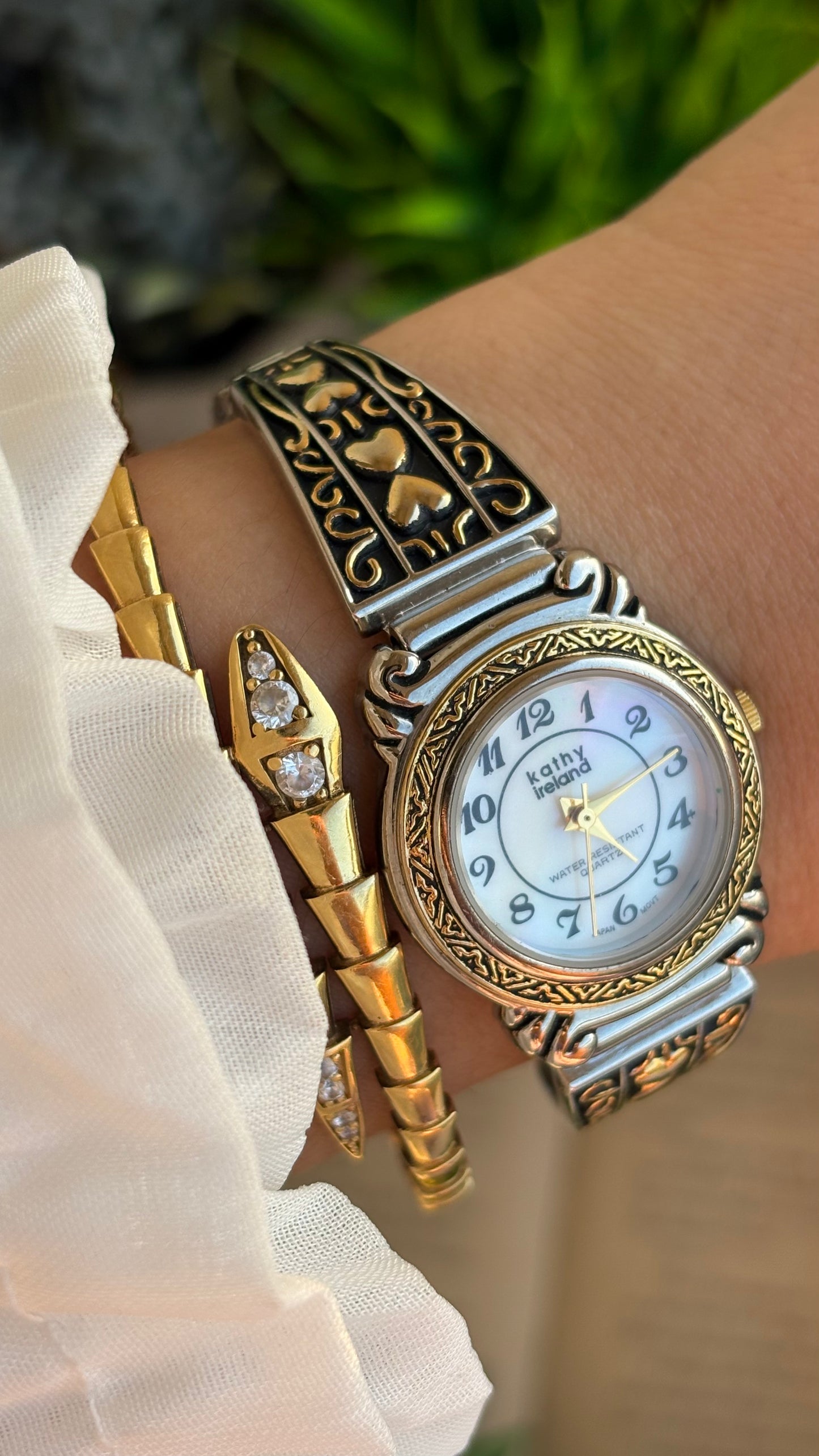 Coquette Vintage Kathy Ireland Watch in Two-Tone Pearl Dial Heart Straps
