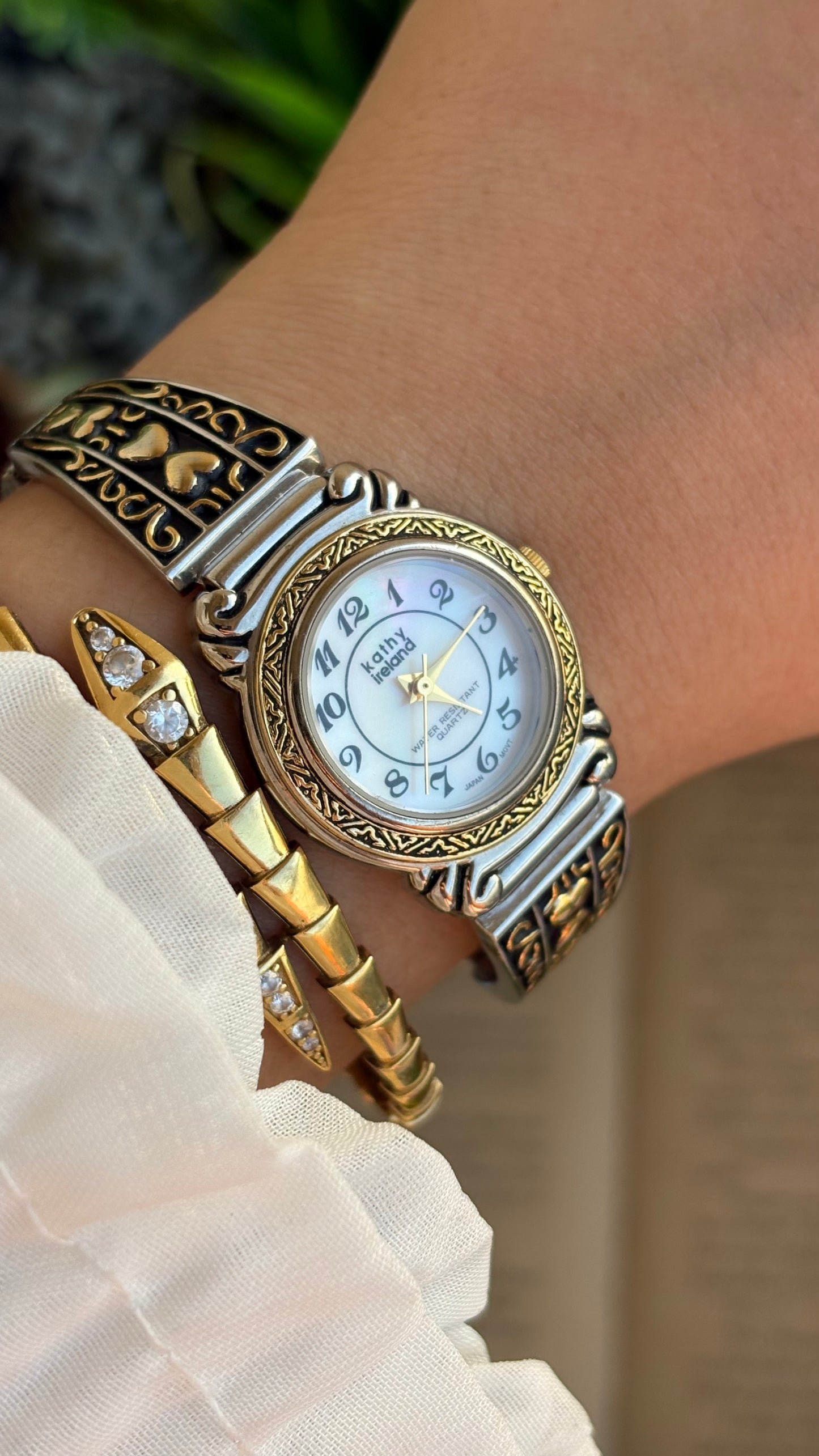 Coquette Vintage Kathy Ireland Watch in Two-Tone Pearl Dial Heart Straps
