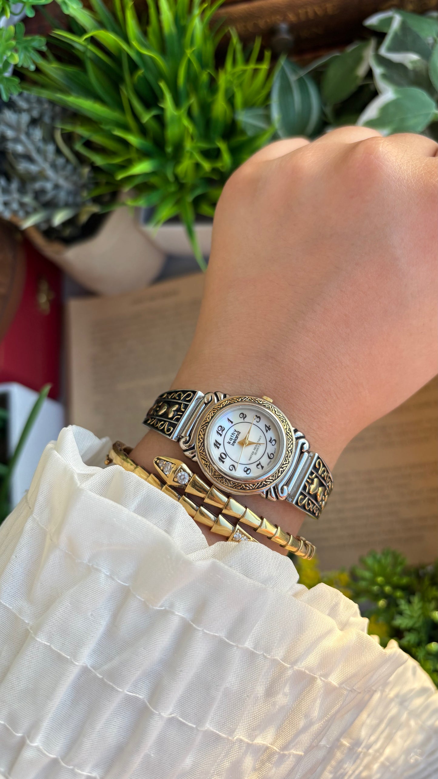 Coquette Vintage Kathy Ireland Watch in Two-Tone Pearl Dial Heart Straps