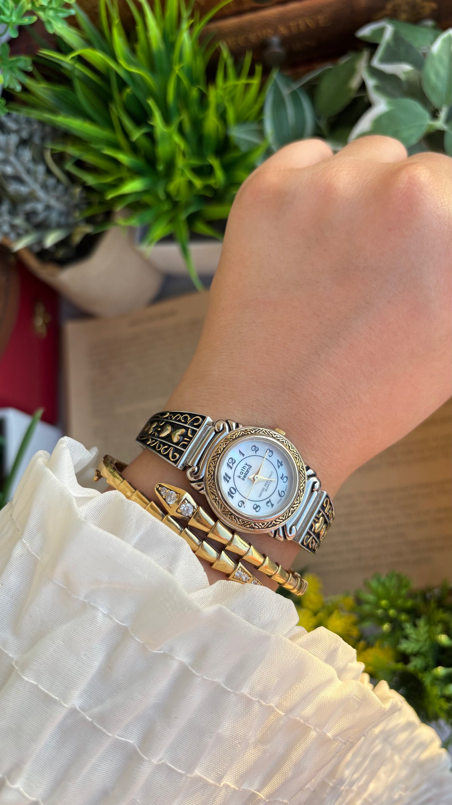 Coquette Vintage Kathy Ireland Watch in Two-Tone Pearl Dial Heart Straps