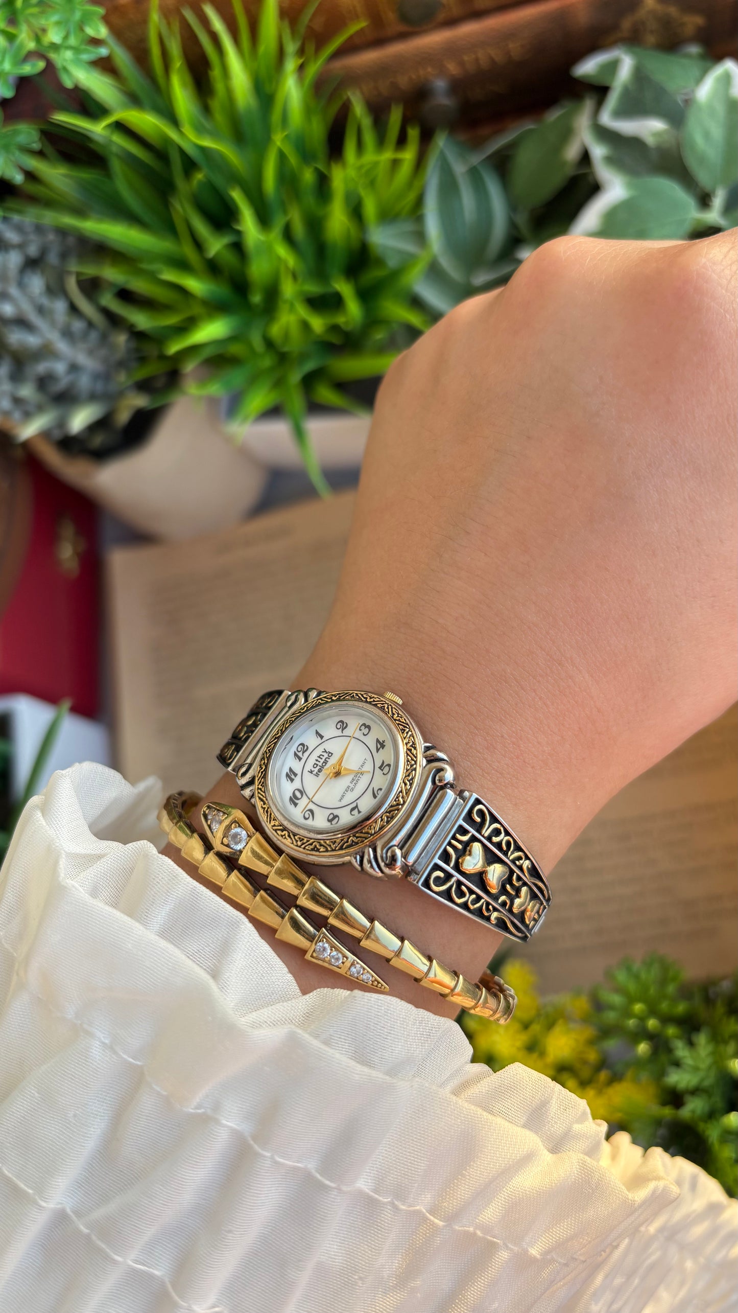 Coquette Vintage Kathy Ireland Watch in Two-Tone Pearl Dial Heart Straps