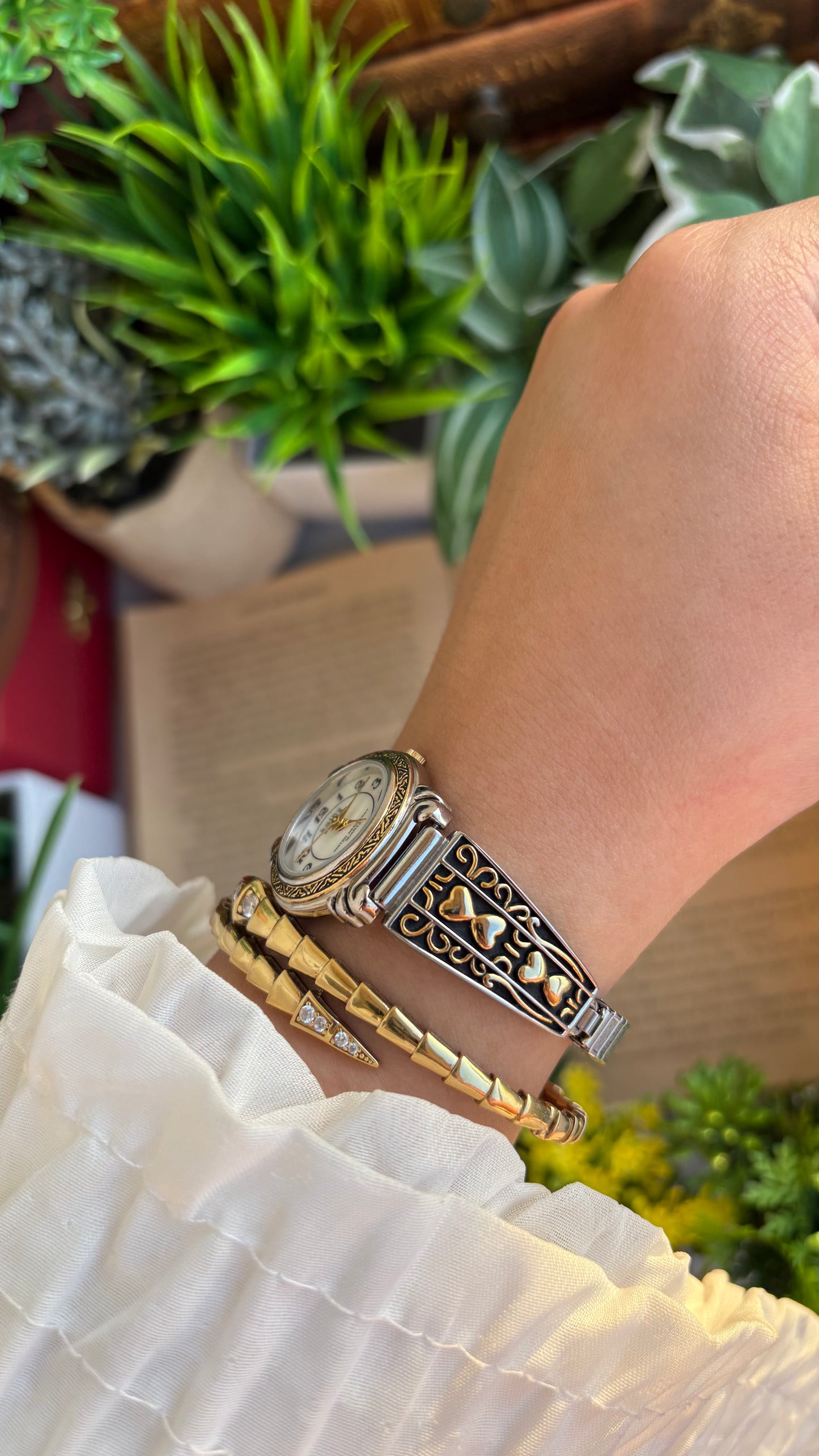Coquette Vintage Kathy Ireland Watch in Two-Tone Pearl Dial Heart Straps