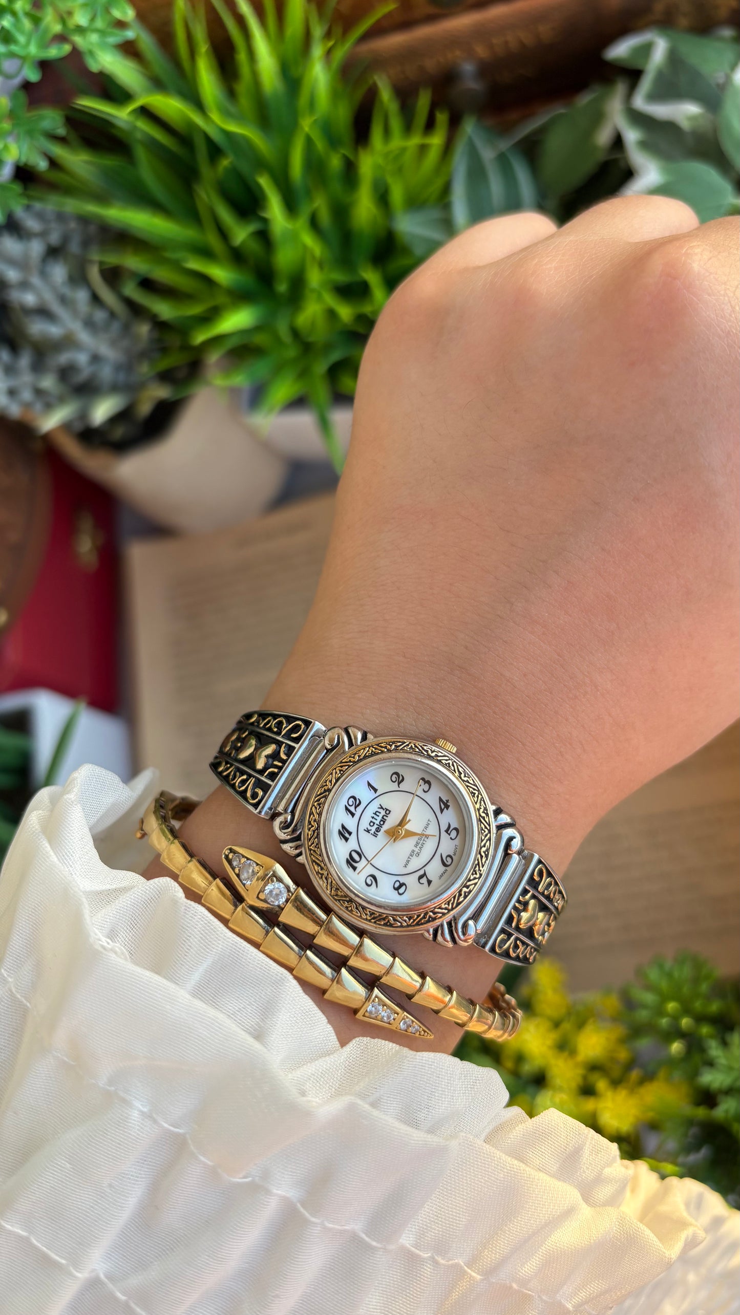 Coquette Vintage Kathy Ireland Watch in Two-Tone Pearl Dial Heart Straps