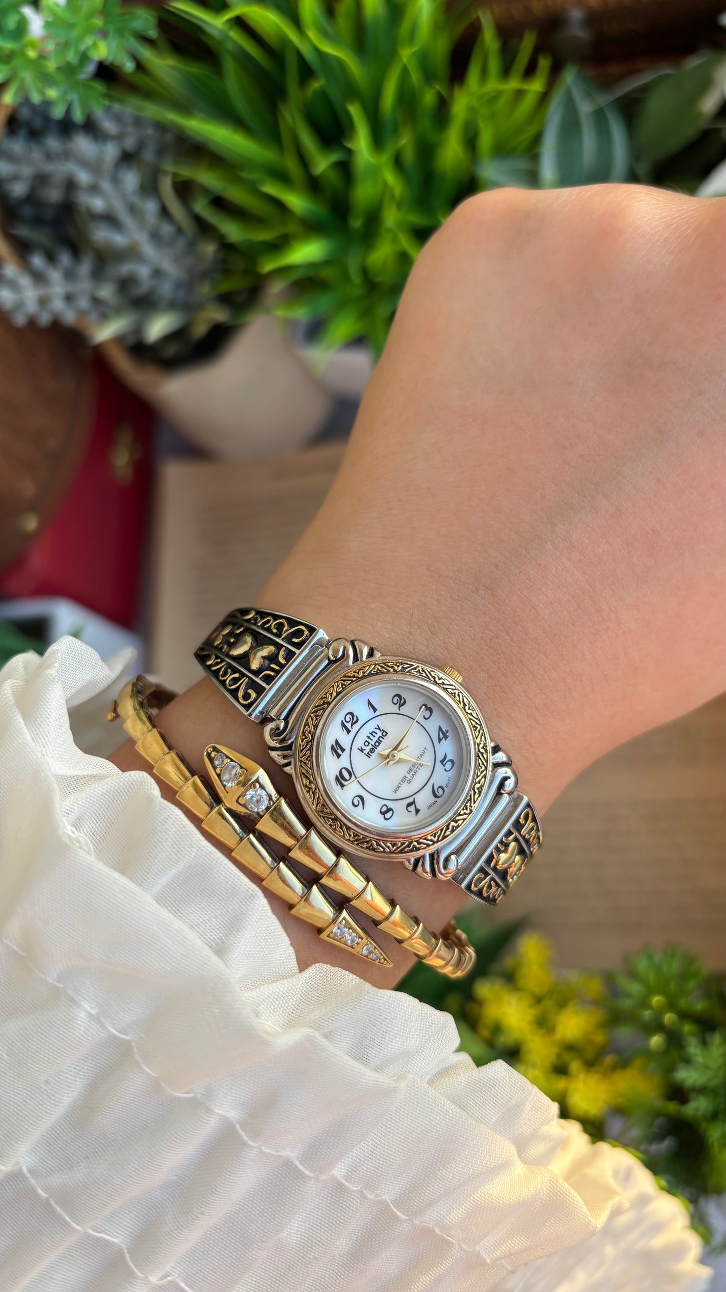 Coquette Vintage Kathy Ireland Watch in Two-Tone Pearl Dial Heart Straps