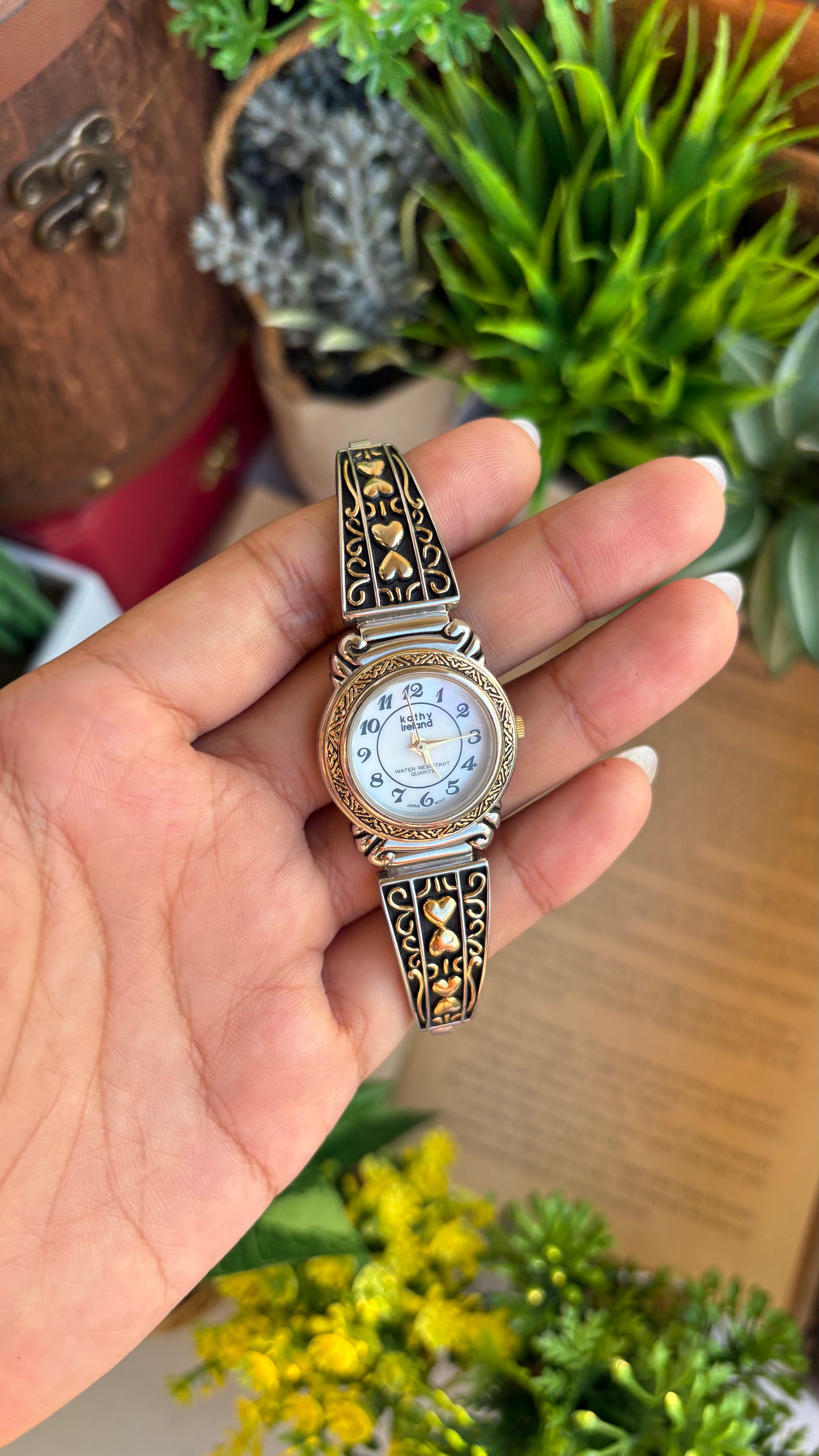 Coquette Vintage Kathy Ireland Watch in Two-Tone Pearl Dial Heart Straps