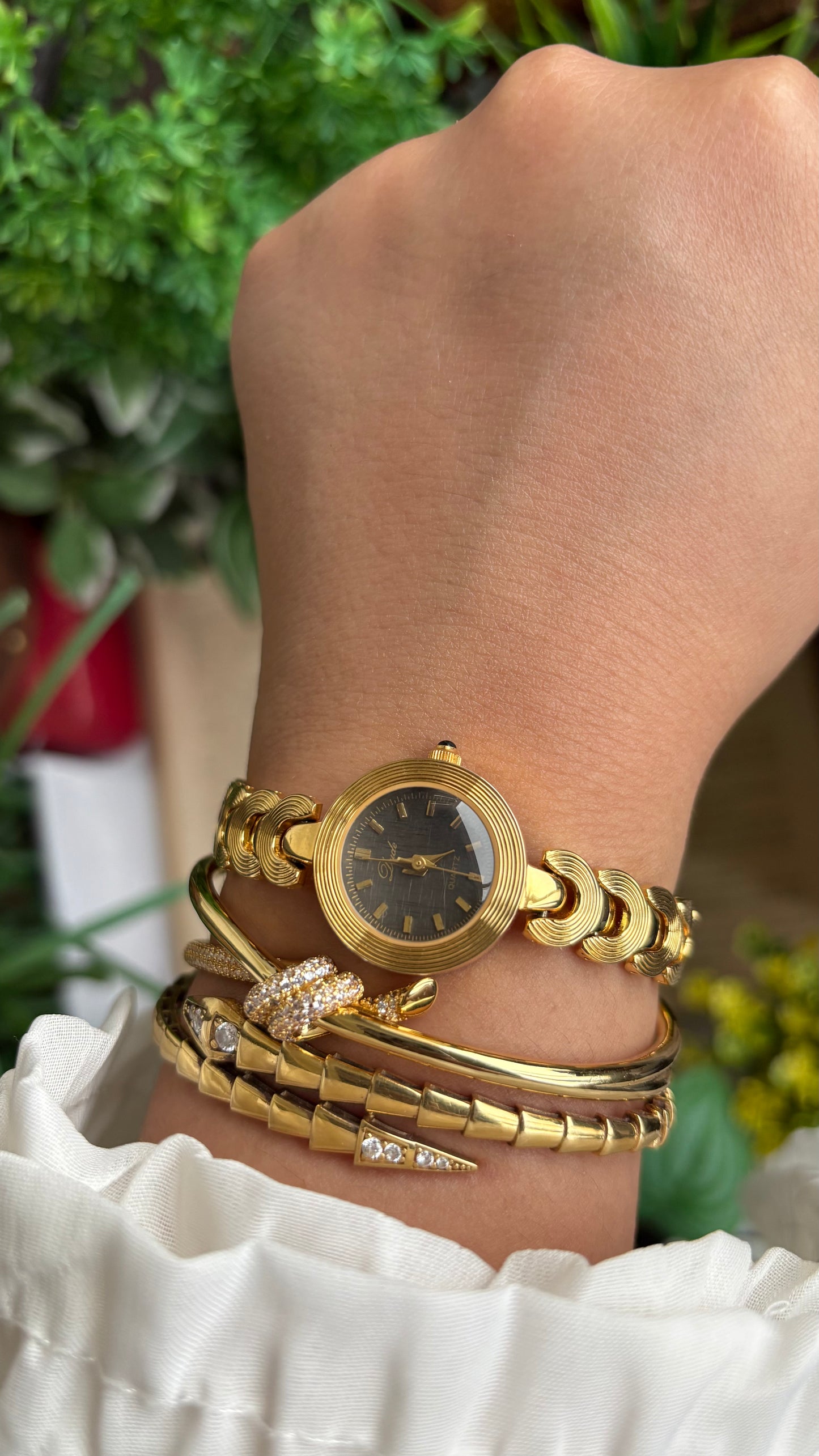 Vintage J-Axis Watch in Gold Tone Dark Bluish Grey Textured Dial