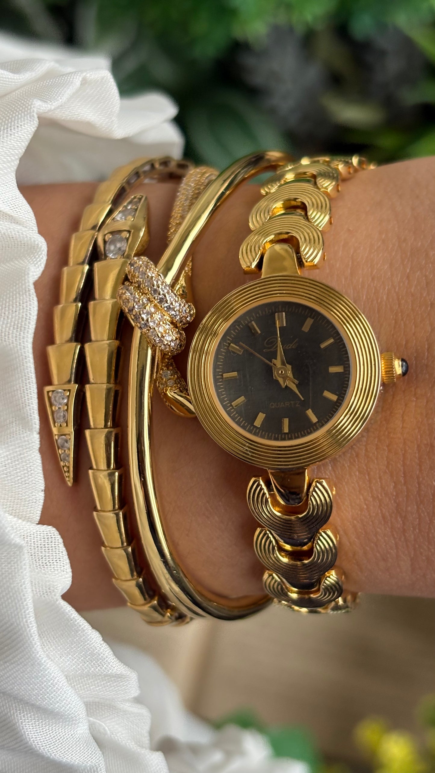 Vintage J-Axis Watch in Gold Tone Dark Bluish Grey Textured Dial