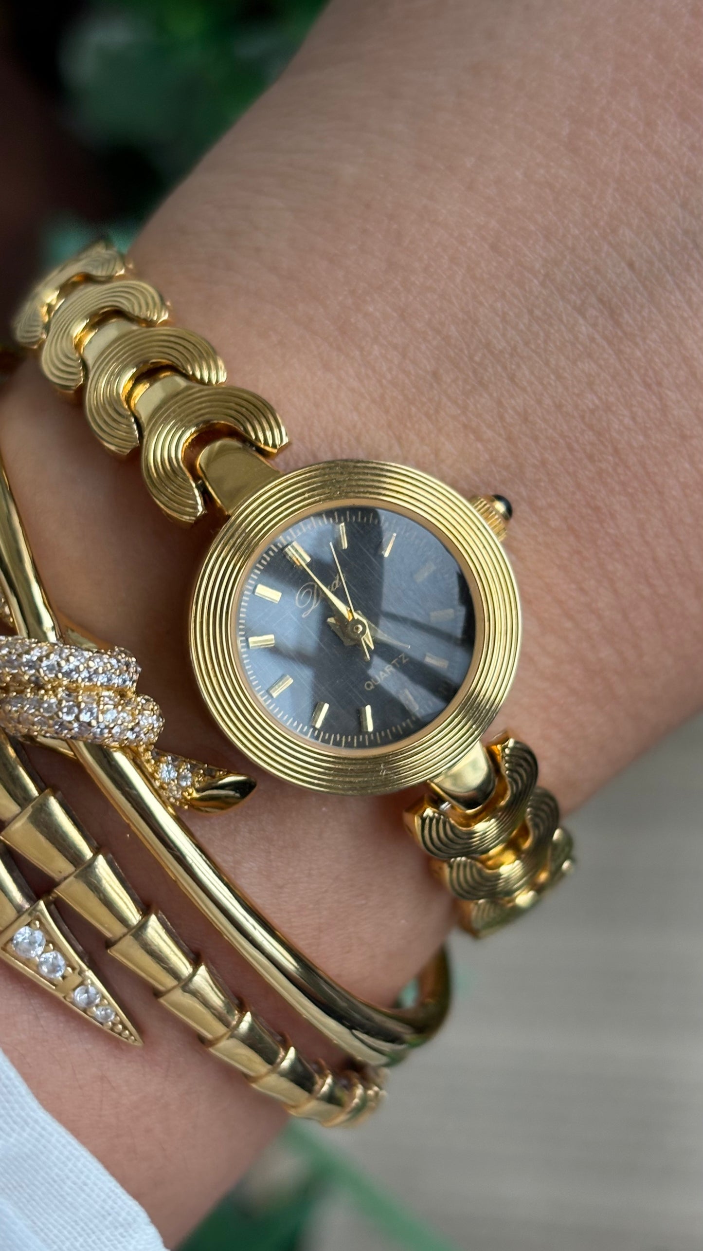 Vintage J-Axis Watch in Gold Tone Dark Bluish Grey Textured Dial