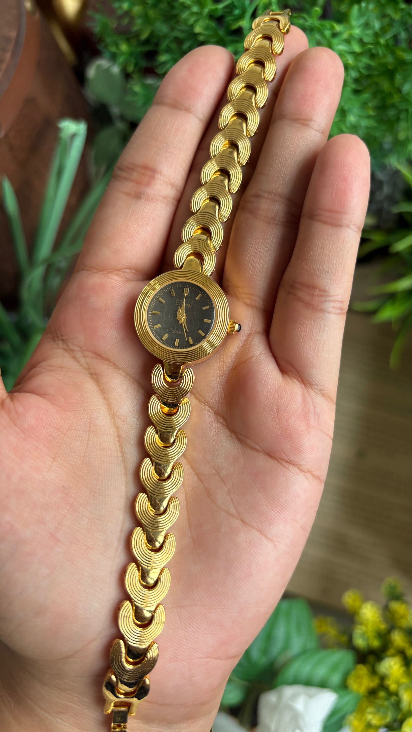 Vintage J-Axis Watch in Gold Tone Dark Bluish Grey Textured Dial