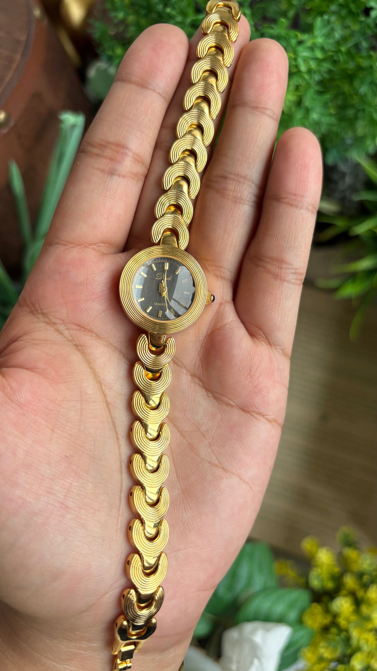 Vintage J-Axis Watch in Gold Tone Dark Bluish Grey Textured Dial