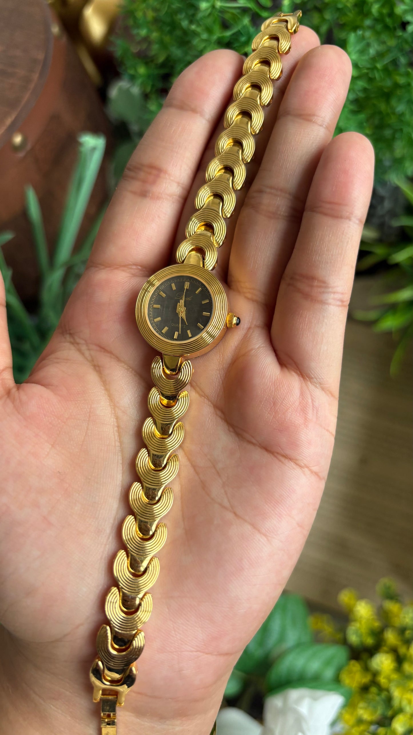 Vintage J-Axis Watch in Gold Tone Dark Bluish Grey Textured Dial