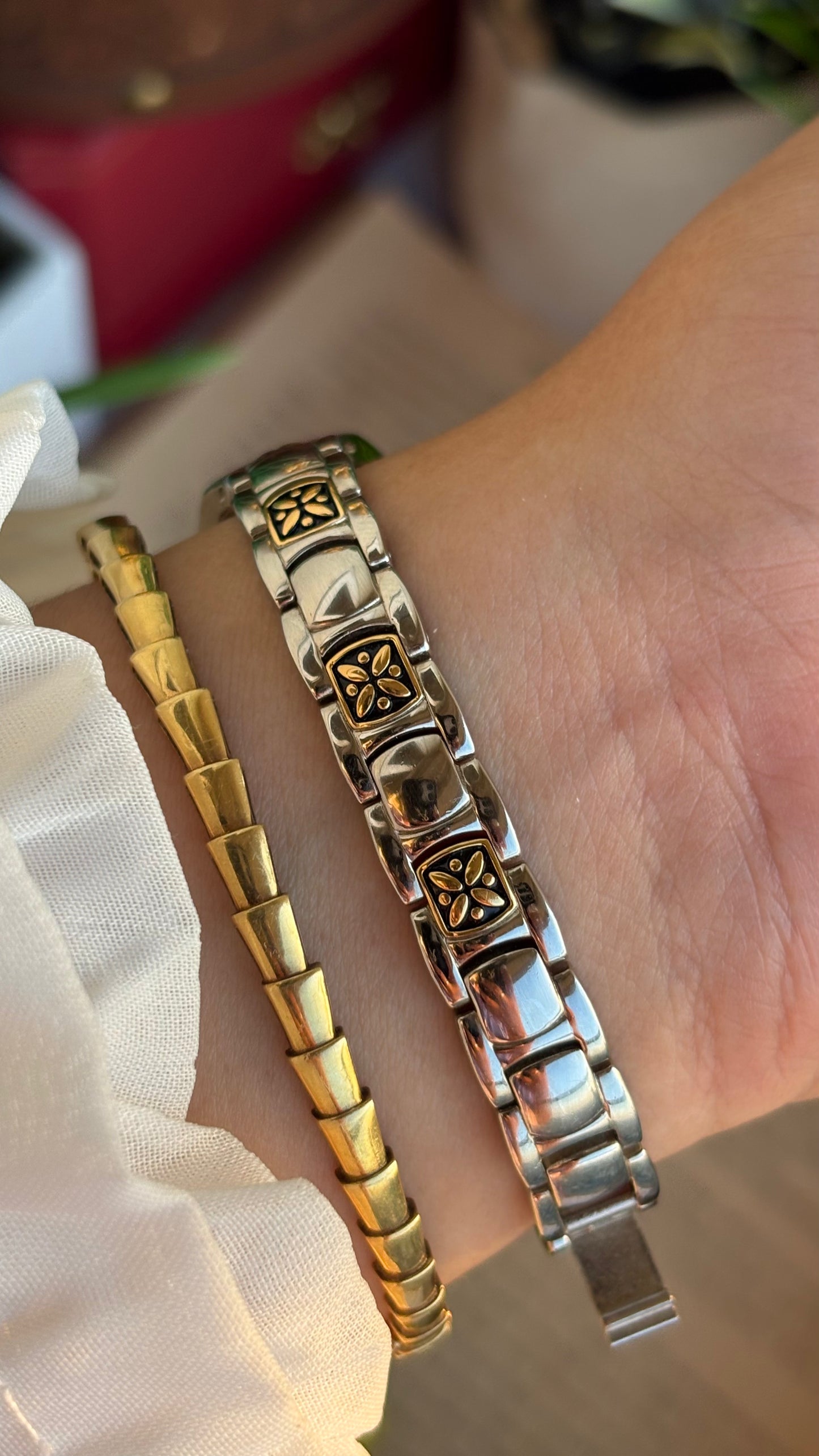 Vintage Caravelle by Bulova Watch in Two-Tone with Beautiful Art on Bracelet
