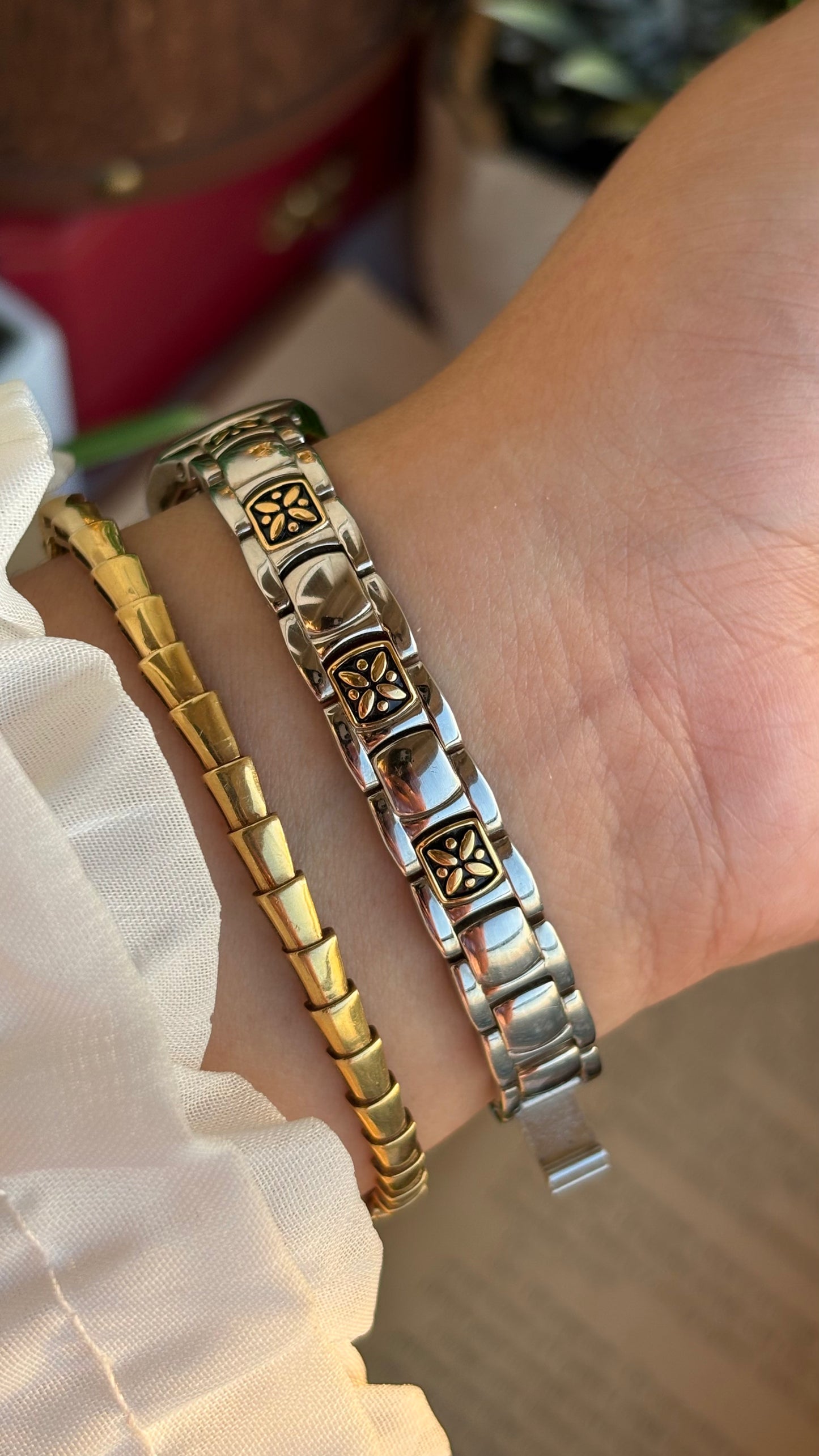 Vintage Caravelle by Bulova Watch in Two-Tone with Beautiful Art on Bracelet