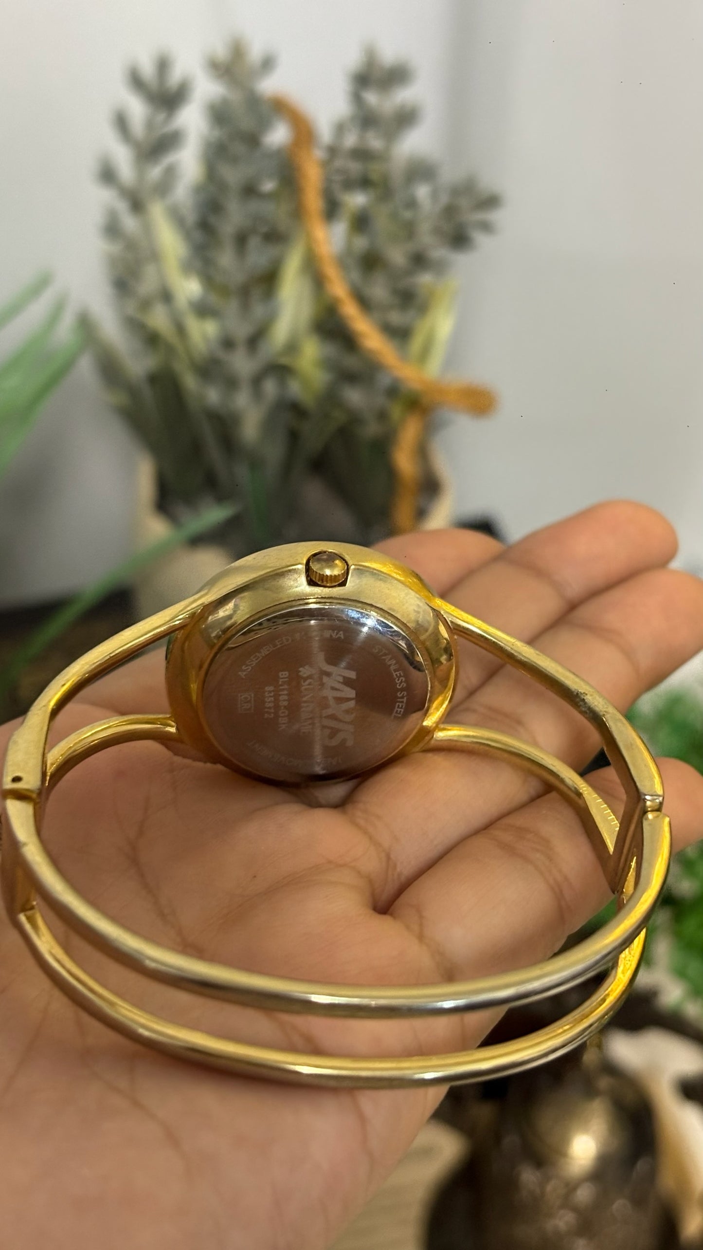 Vintage Jaxis Round Watch with Gold Tone Bangle Bracelet