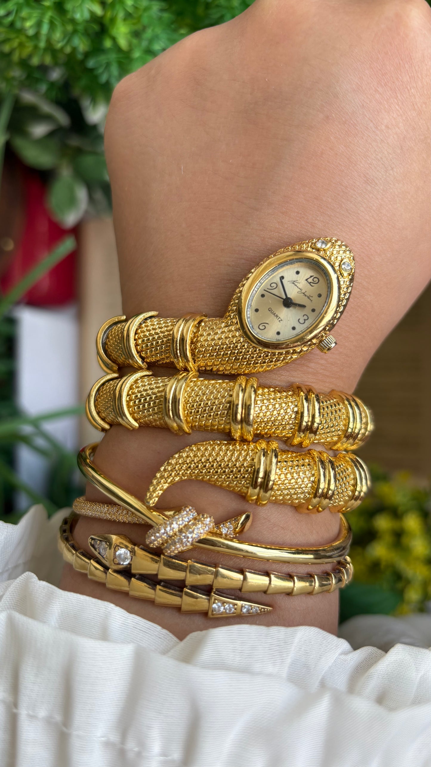 Vintage Kenneth Jay Lane Bvlgari Style Snake Layered Watch in Gold Tone