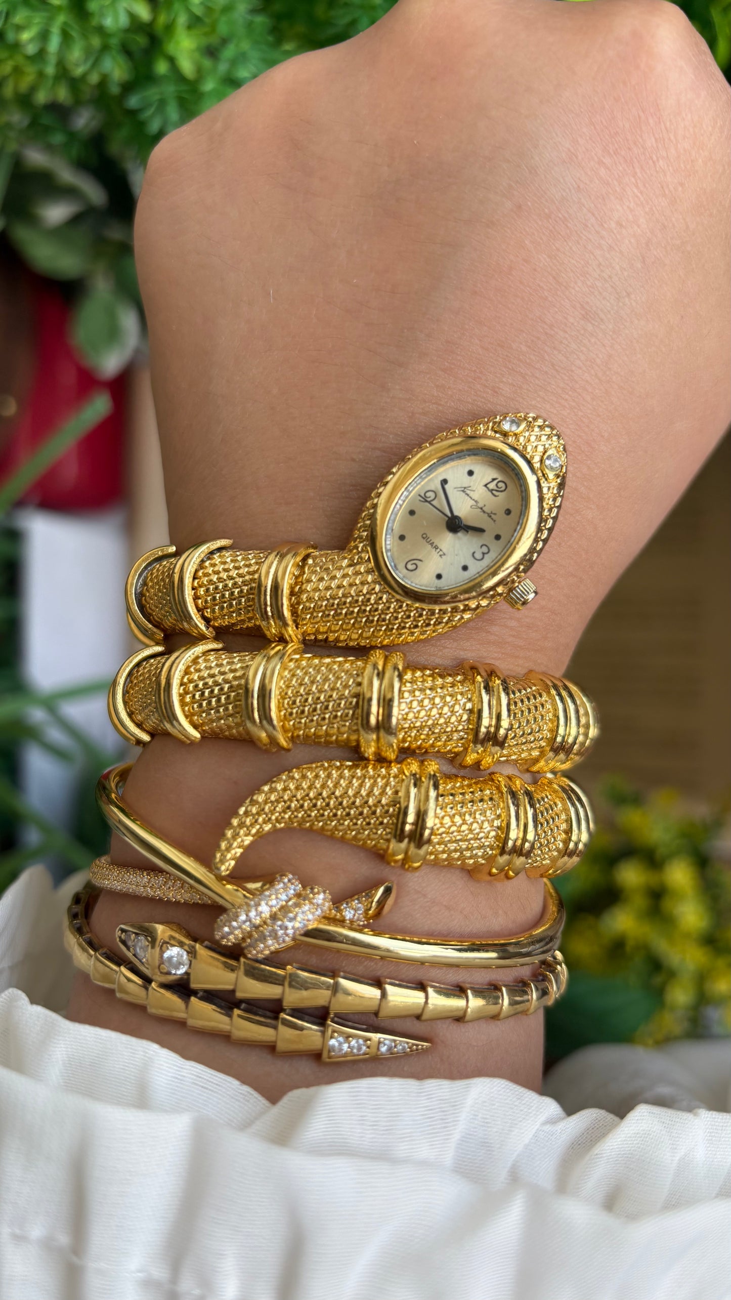 Vintage Kenneth Jay Lane Bvlgari Style Snake Layered Watch in Gold Tone